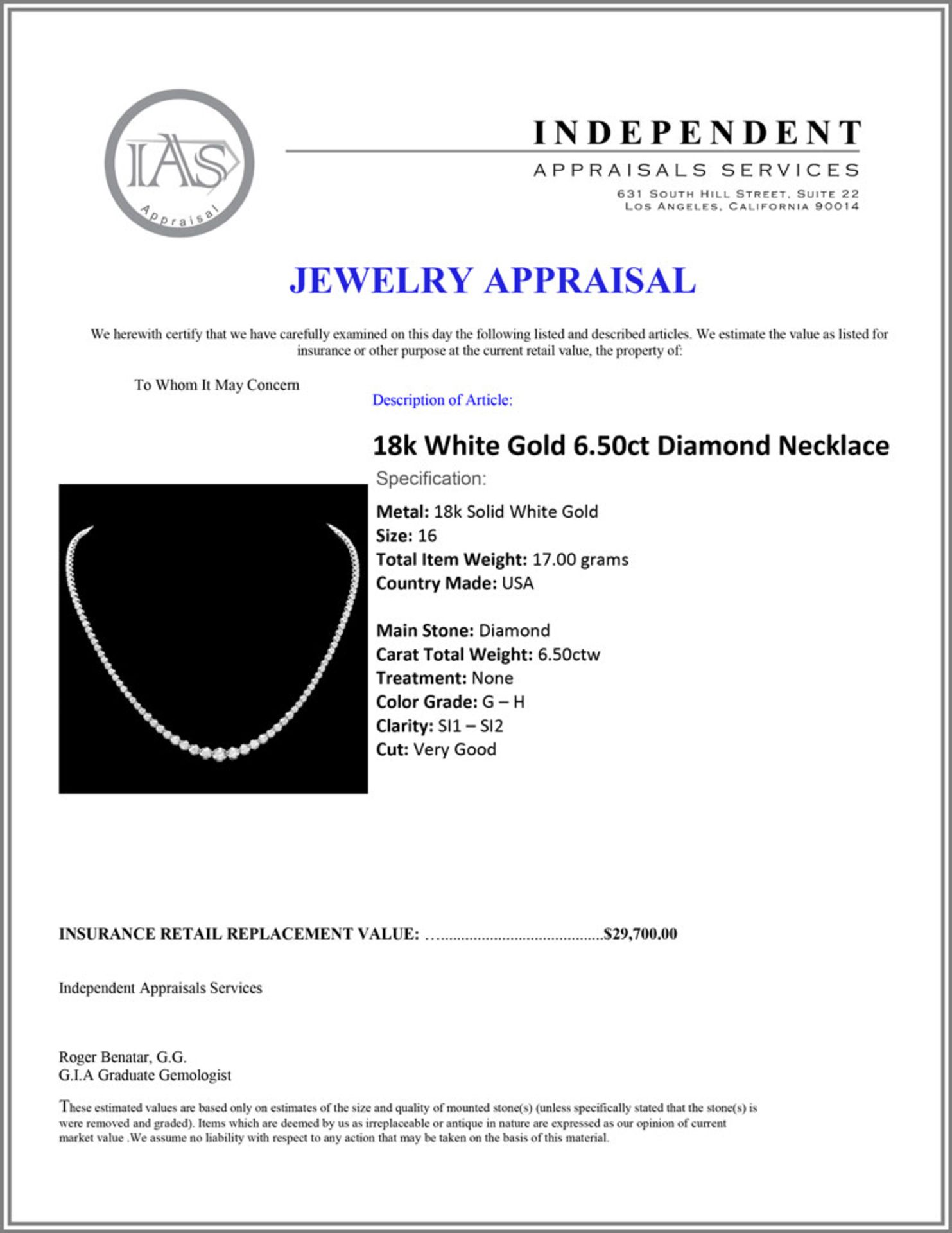 18k White Gold 6.50ct Diamond Necklace - Image 3 of 3