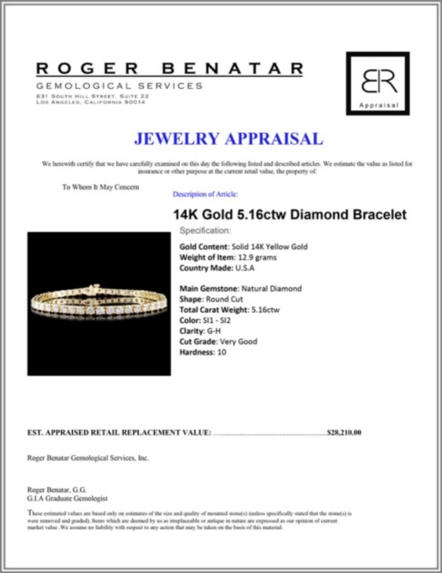 14K Gold 5.16ctw Diamond Bracelet - Image 3 of 3