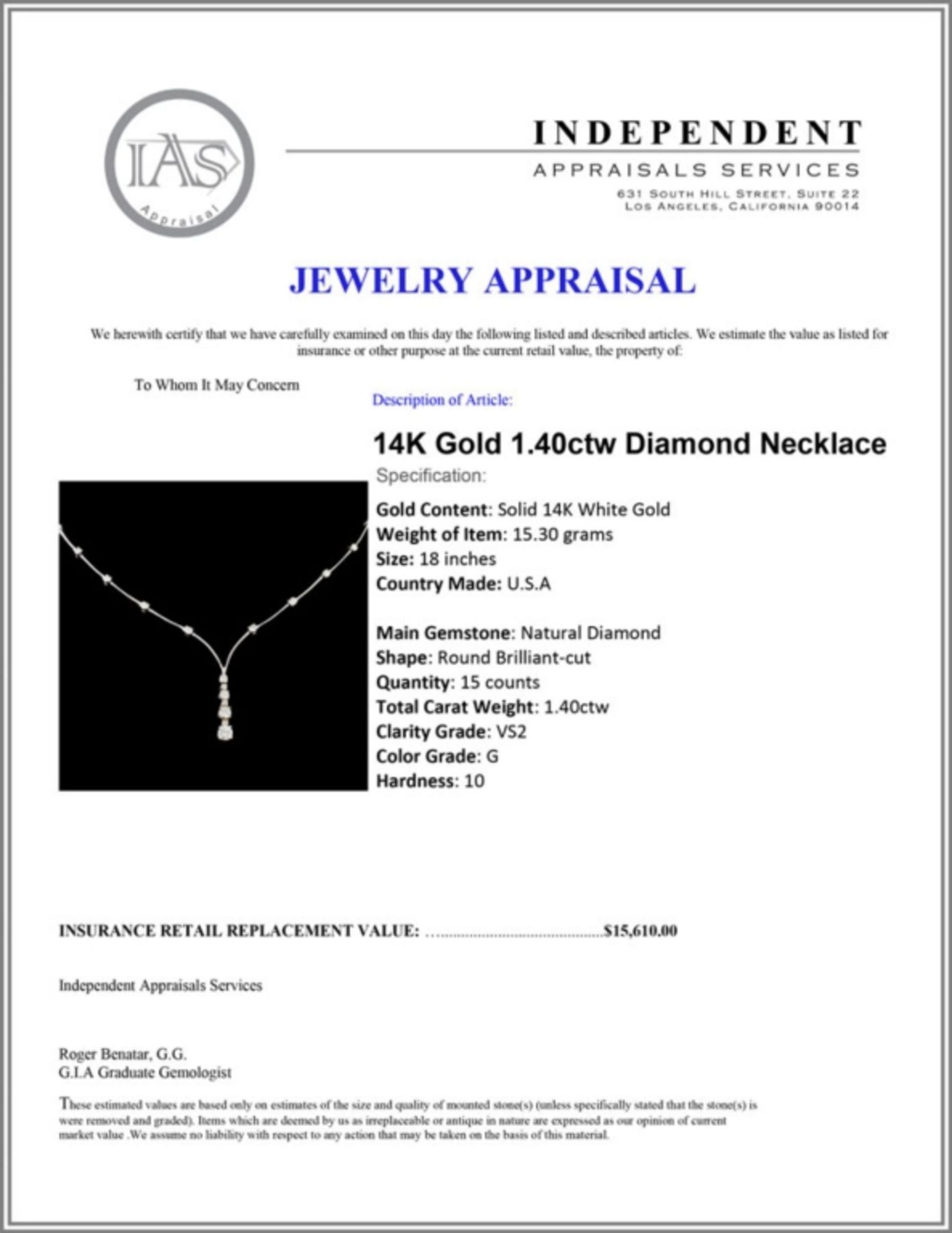 14K Gold 1.40ctw Diamond Necklace - Image 4 of 4