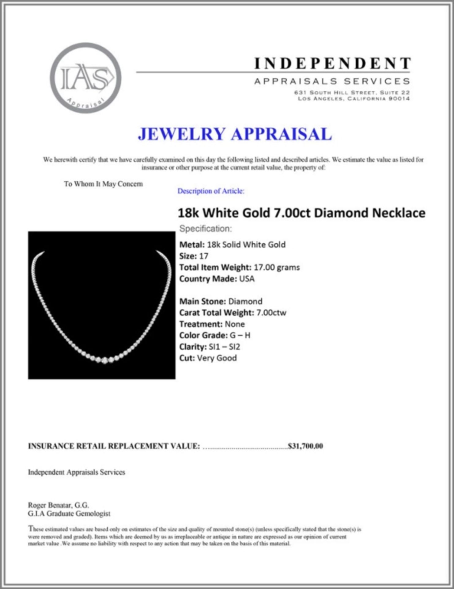 ^18k White Gold 7.00ct Diamond Necklace - Image 3 of 3