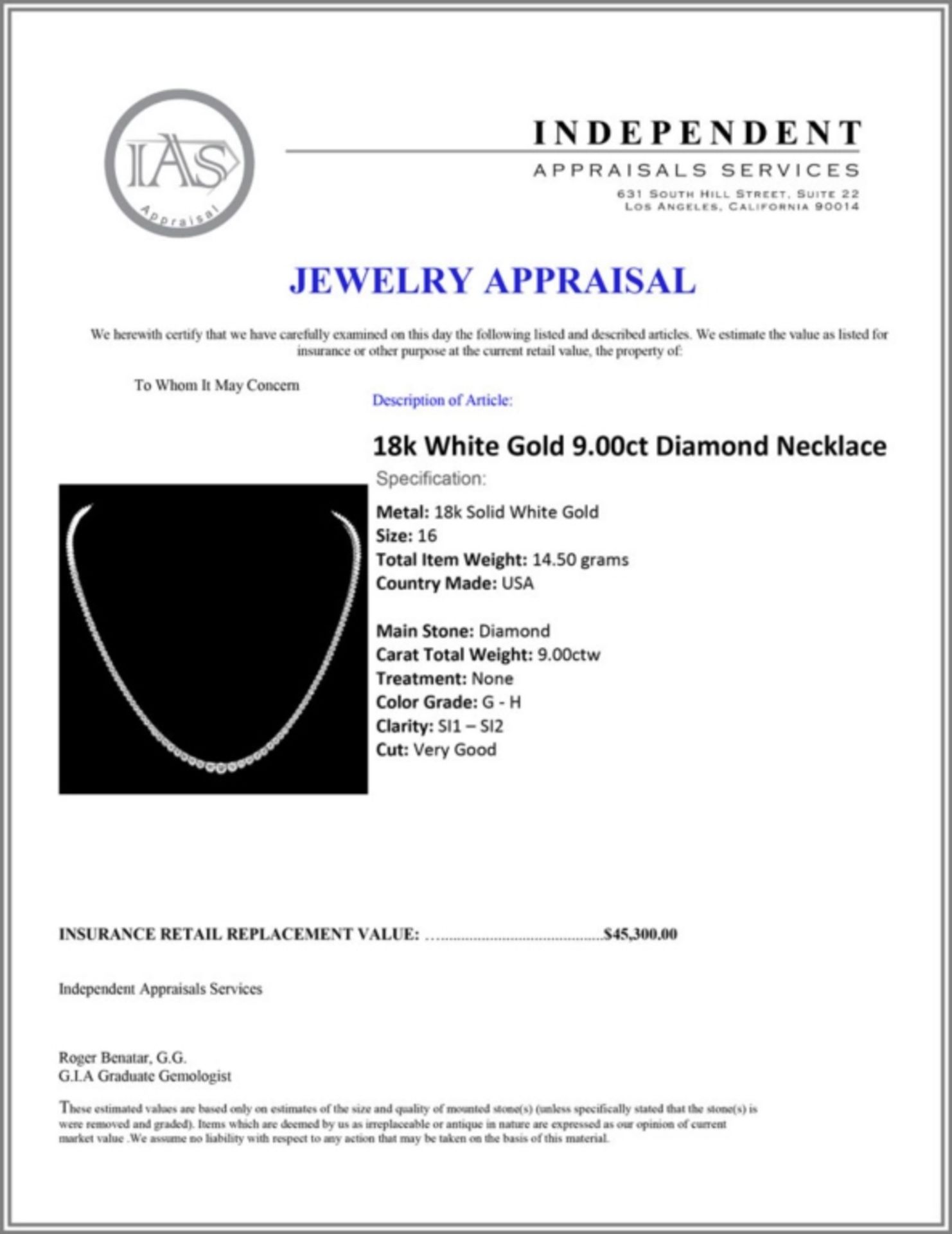 ^18k White Gold 9.00ct Diamond Necklace - Image 5 of 5