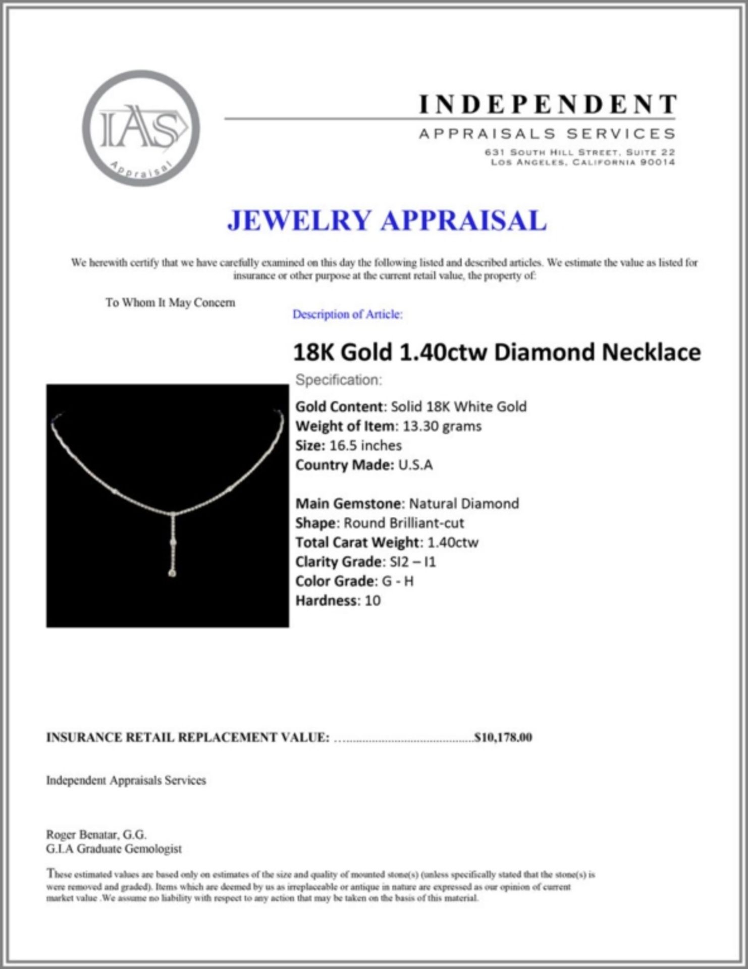 18K Gold 1.40ctw Diamond Necklace - Image 4 of 4