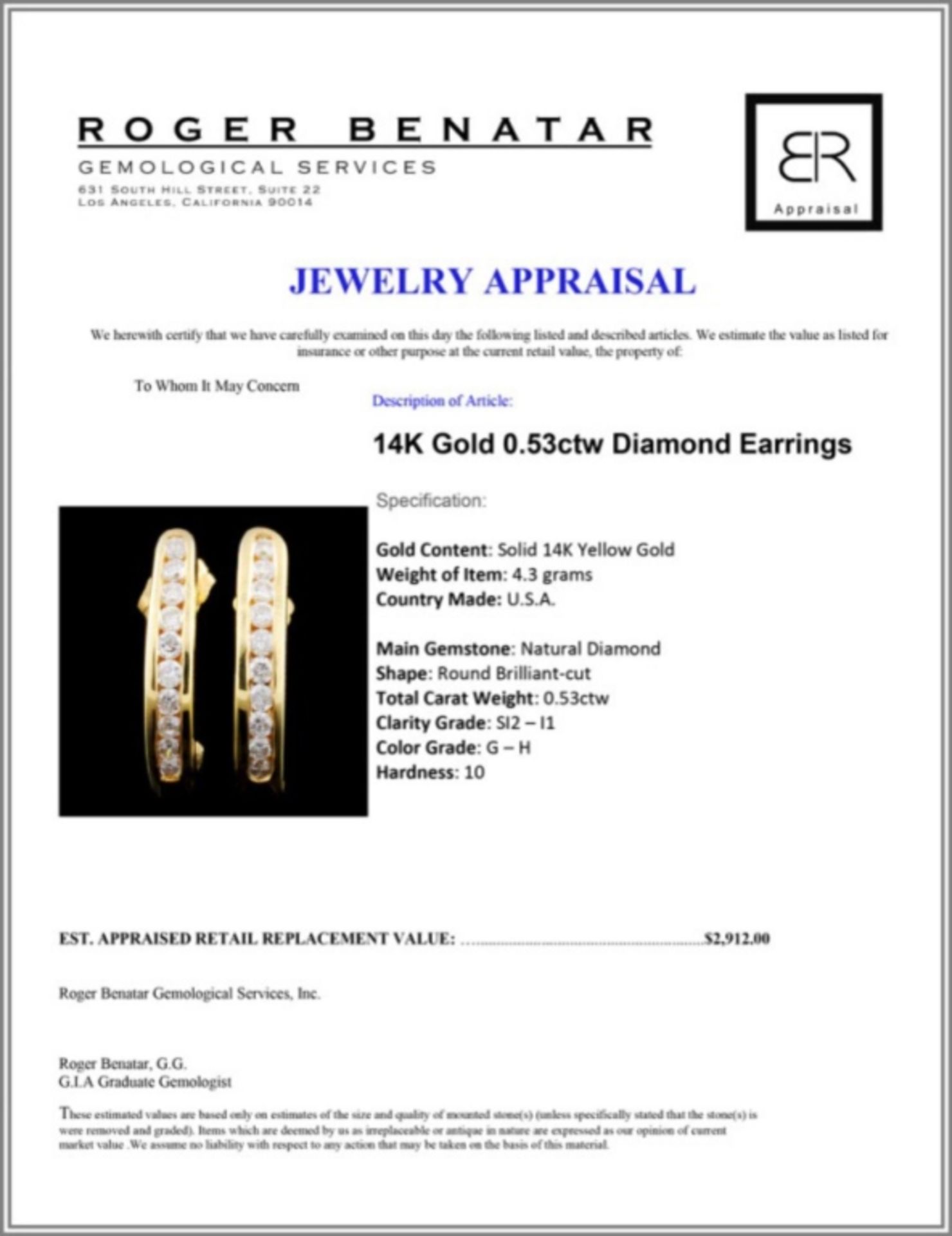 14K Gold 0.53ctw Diamond Earrings - Image 3 of 3