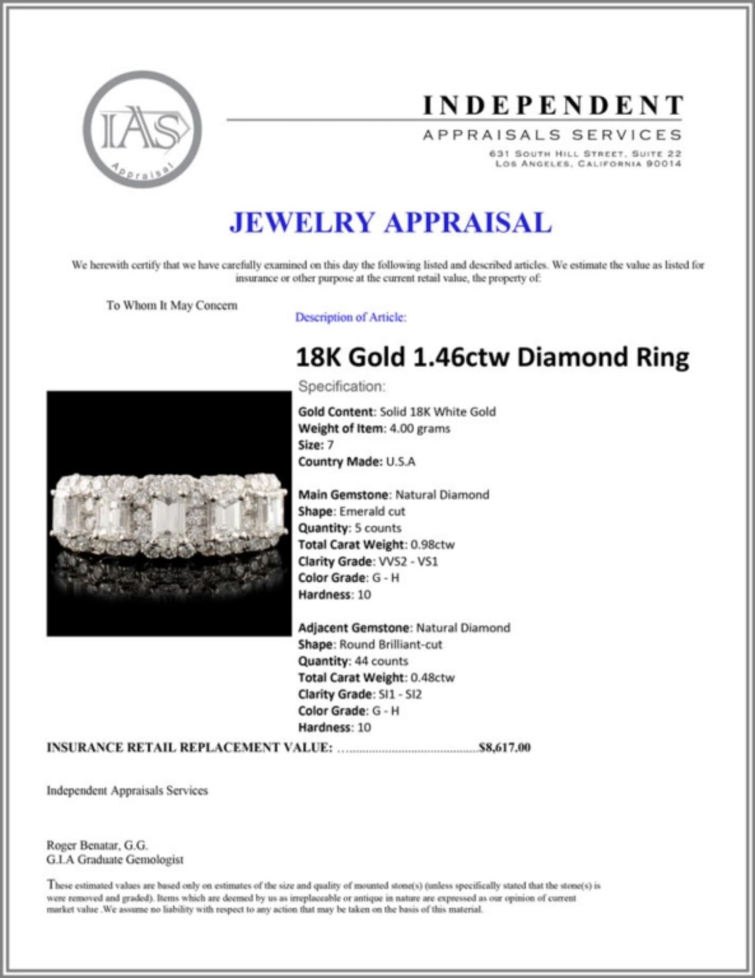18K Gold 1.46ctw Diamond Ring - Image 5 of 5
