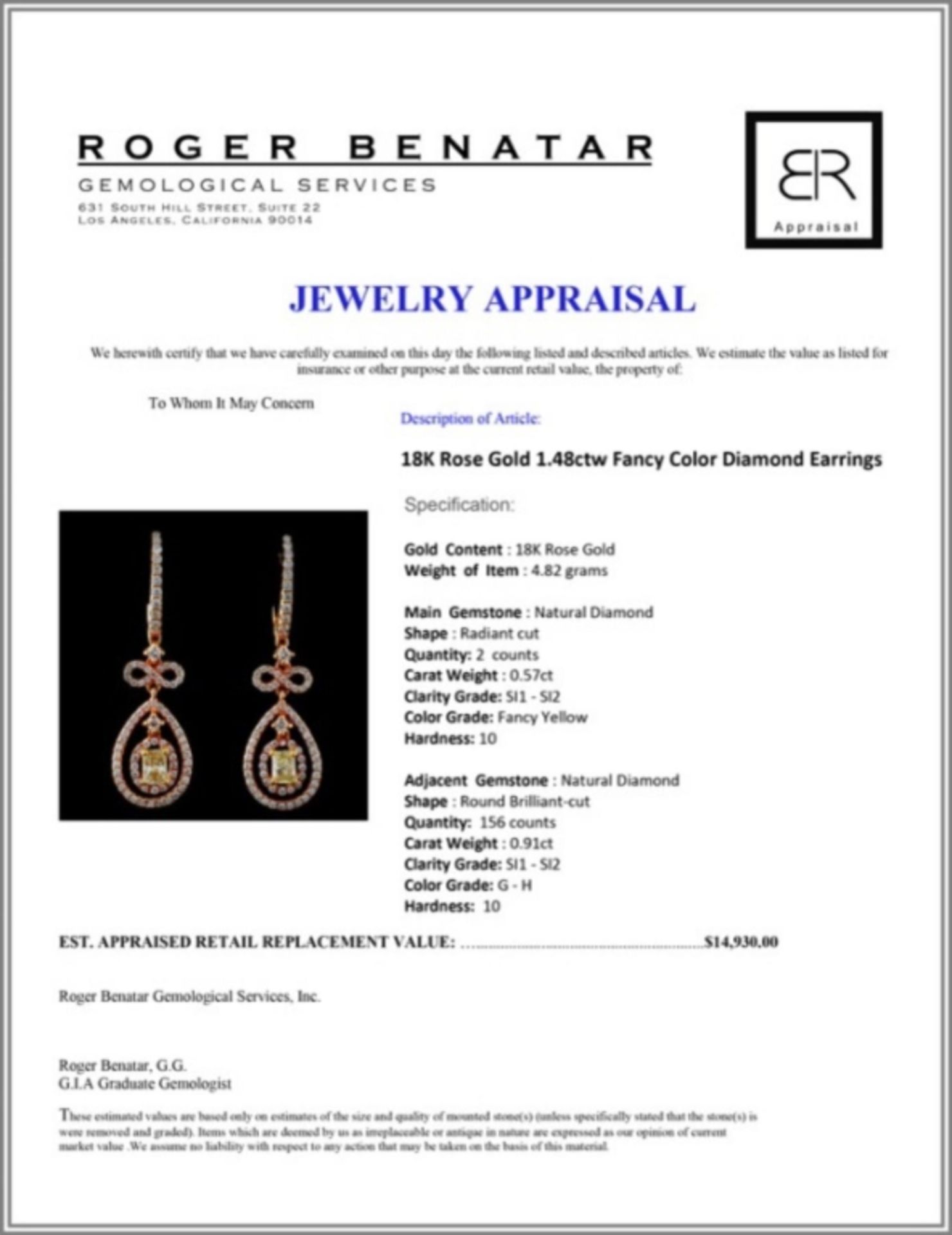 18K Rose Gold 1.48ctw Fancy Color Diamond Earrings - Image 3 of 3