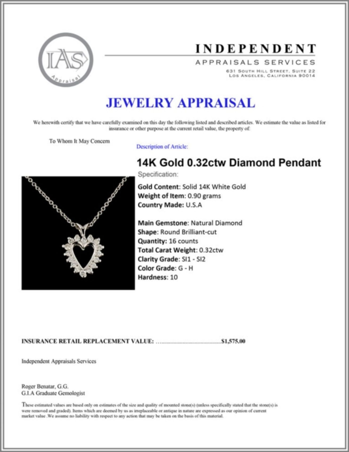 14K Gold 0.32ctw Diamond Pendant - Image 7 of 8