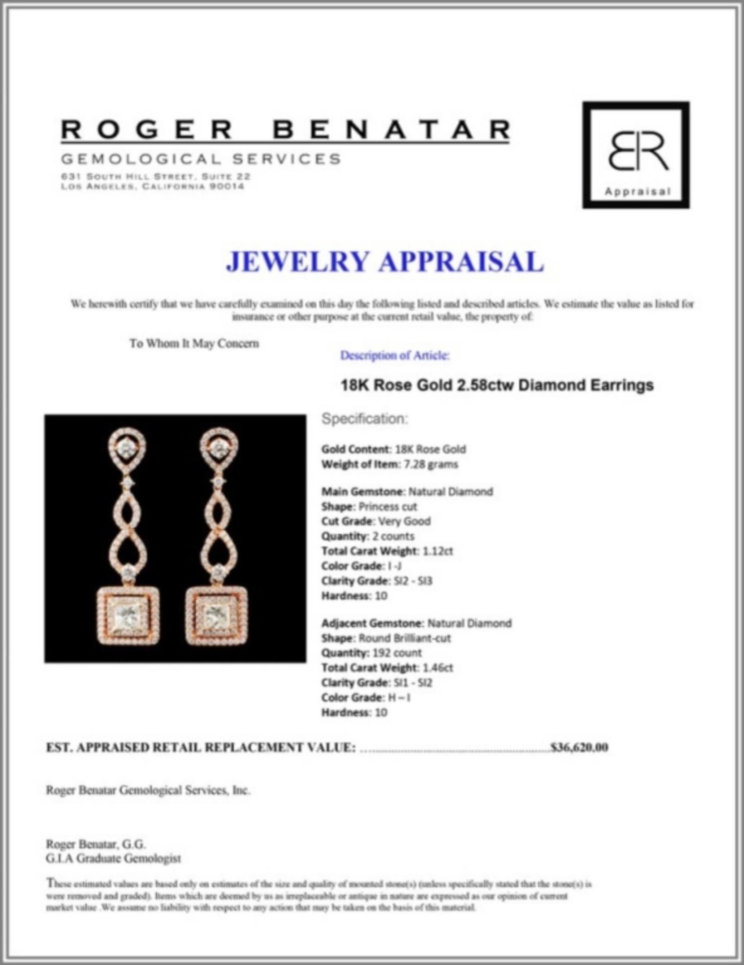 18K Rose Gold 2.58ctw Diamond Earrings - Image 3 of 3