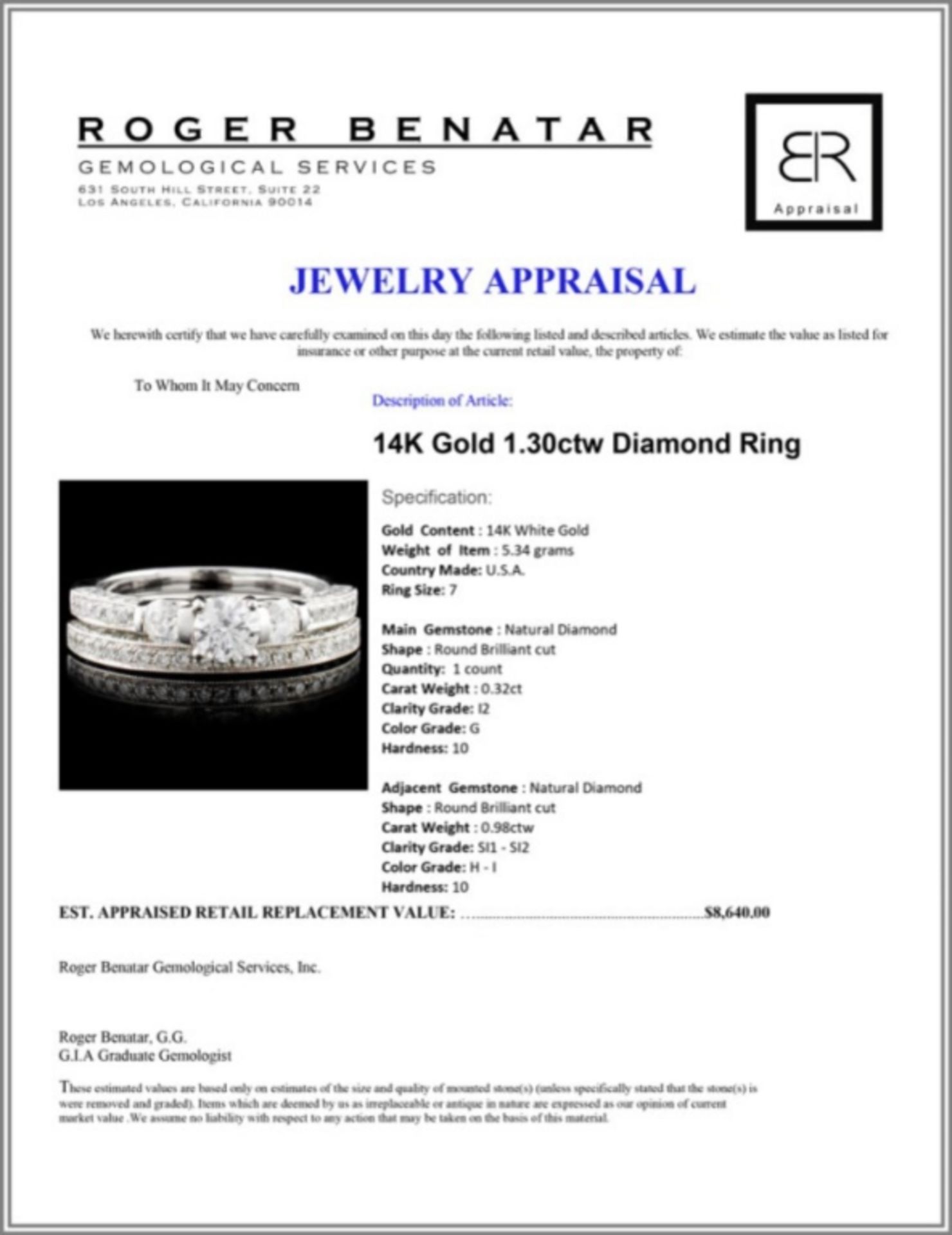 14K Gold 1.30ctw Diamond Ring - Image 4 of 4