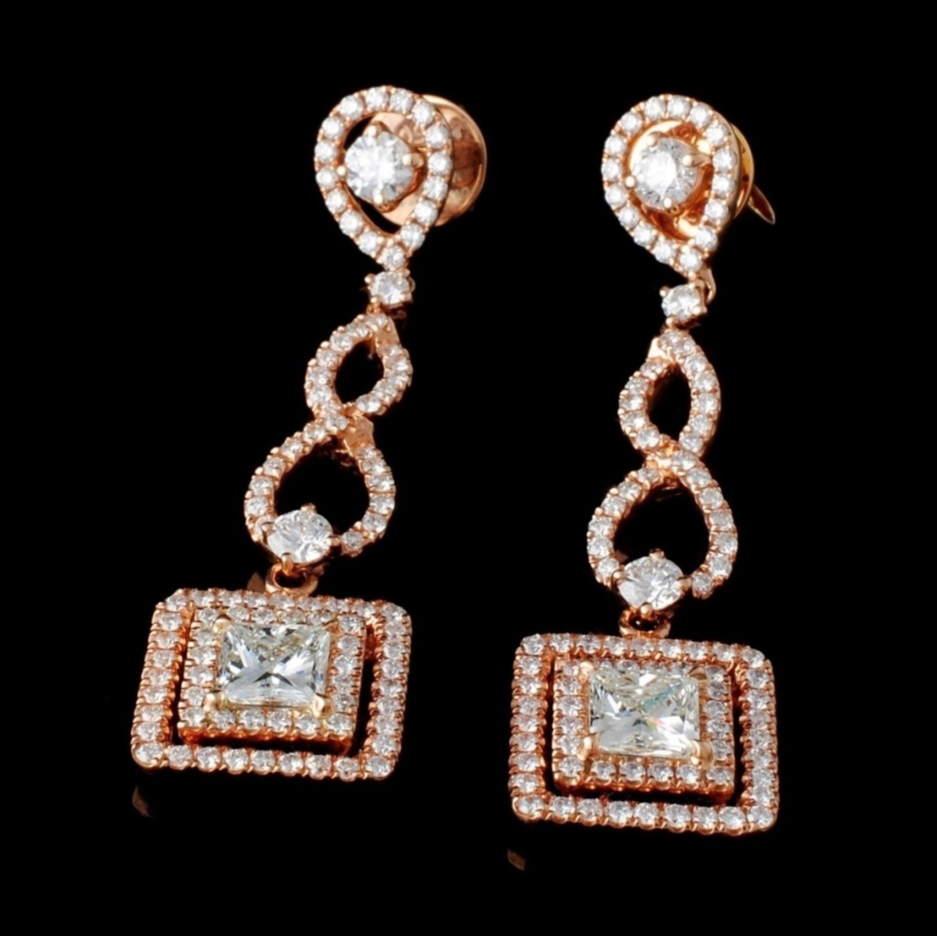 18K Rose Gold 2.58ctw Diamond Earrings - Image 2 of 3