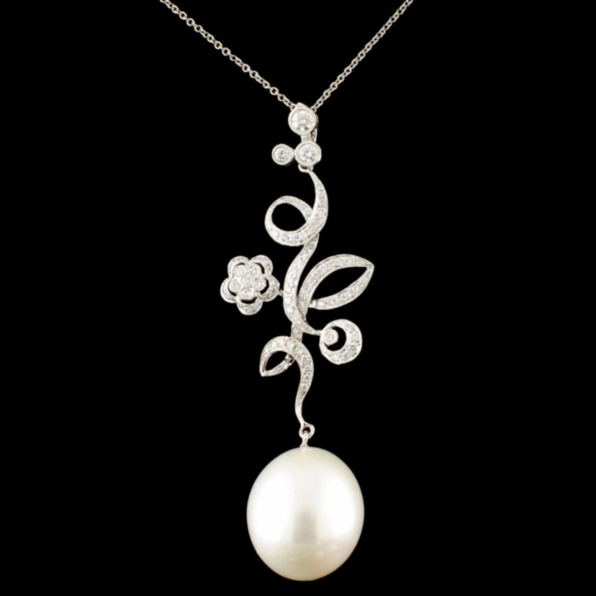 18K Gold 12-16MM Pearl & 0.69ctw Diamond Pendant - Image 2 of 4