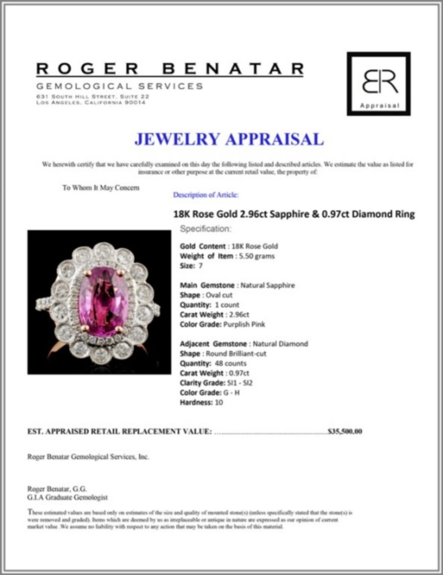 18K Rose Gold 2.96ct Sapphire & 0.97ct Diamond Rin - Image 4 of 4