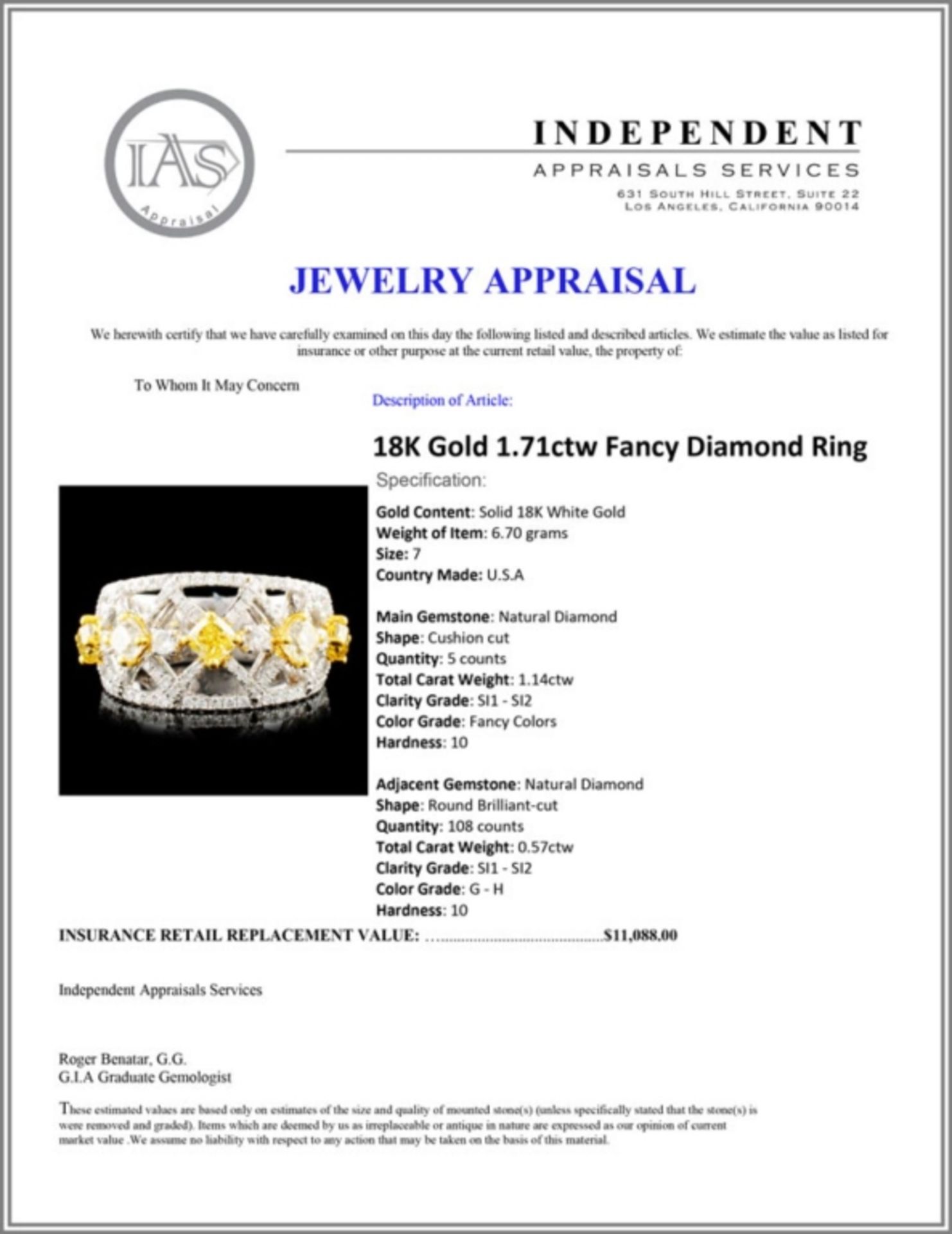 18K Gold 1.71ctw Fancy Diamond Ring - Image 4 of 4