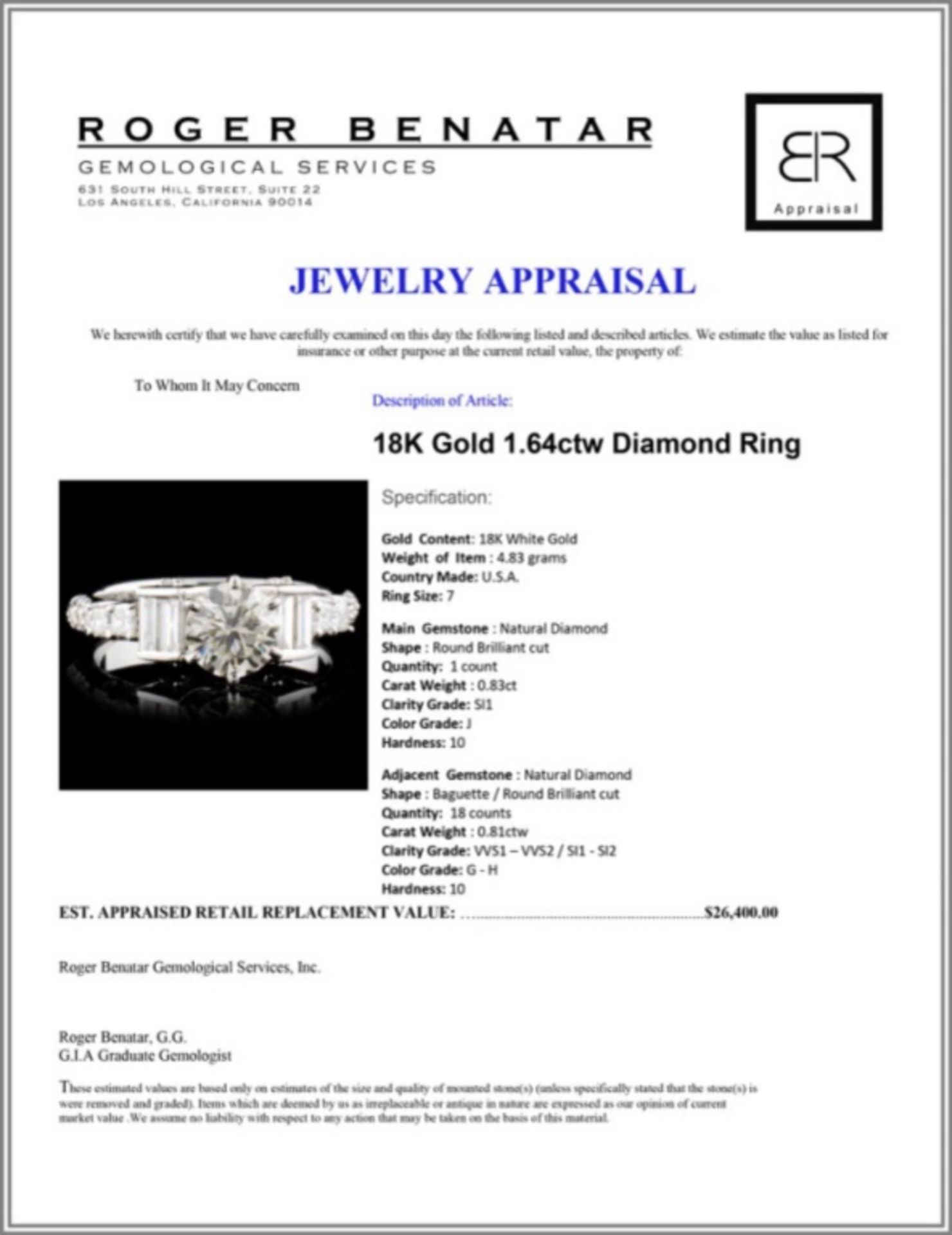 18K Gold 1.64ctw Diamond Ring - Image 4 of 4