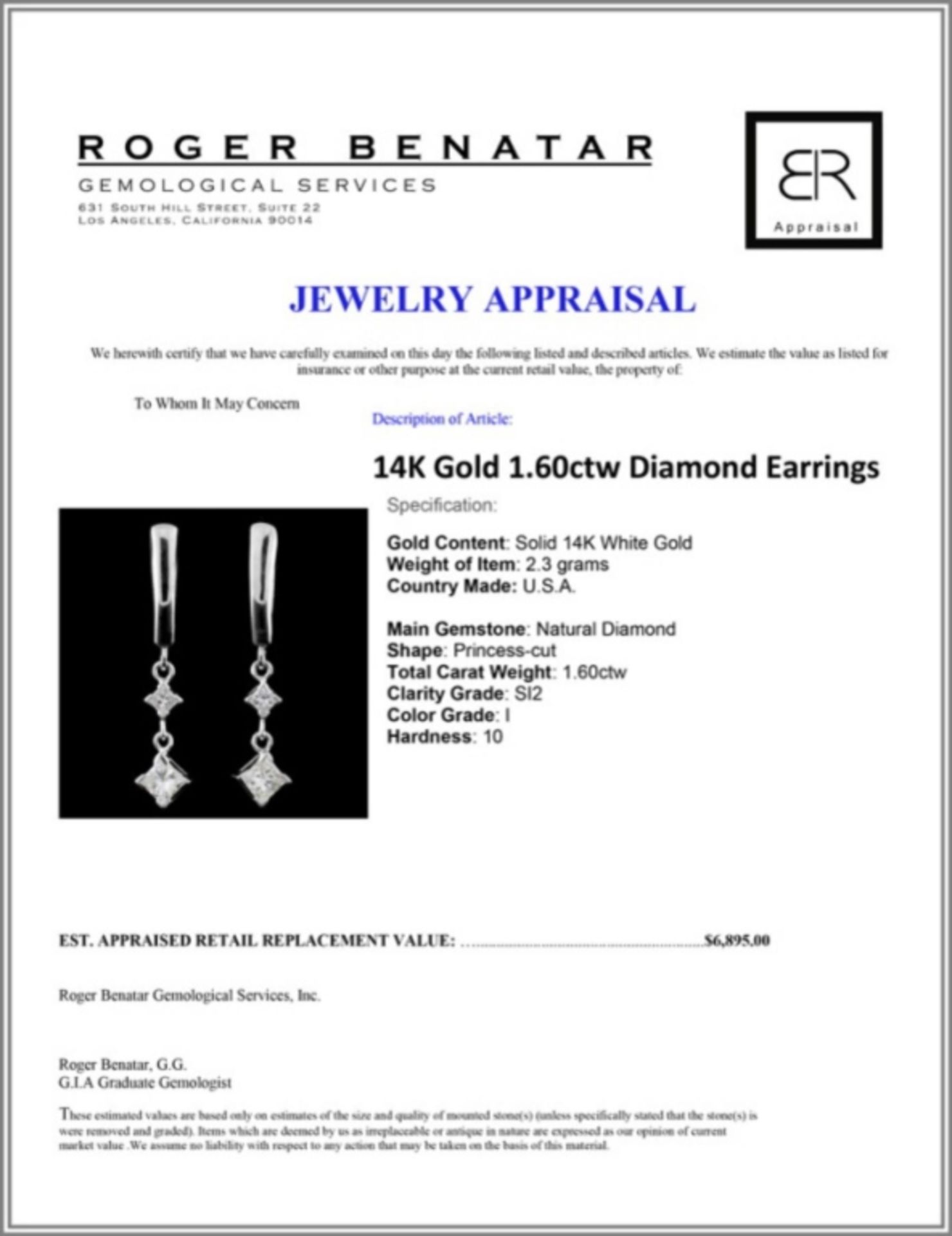 14K Gold 1.60ctw Diamond Earrings - Image 3 of 3