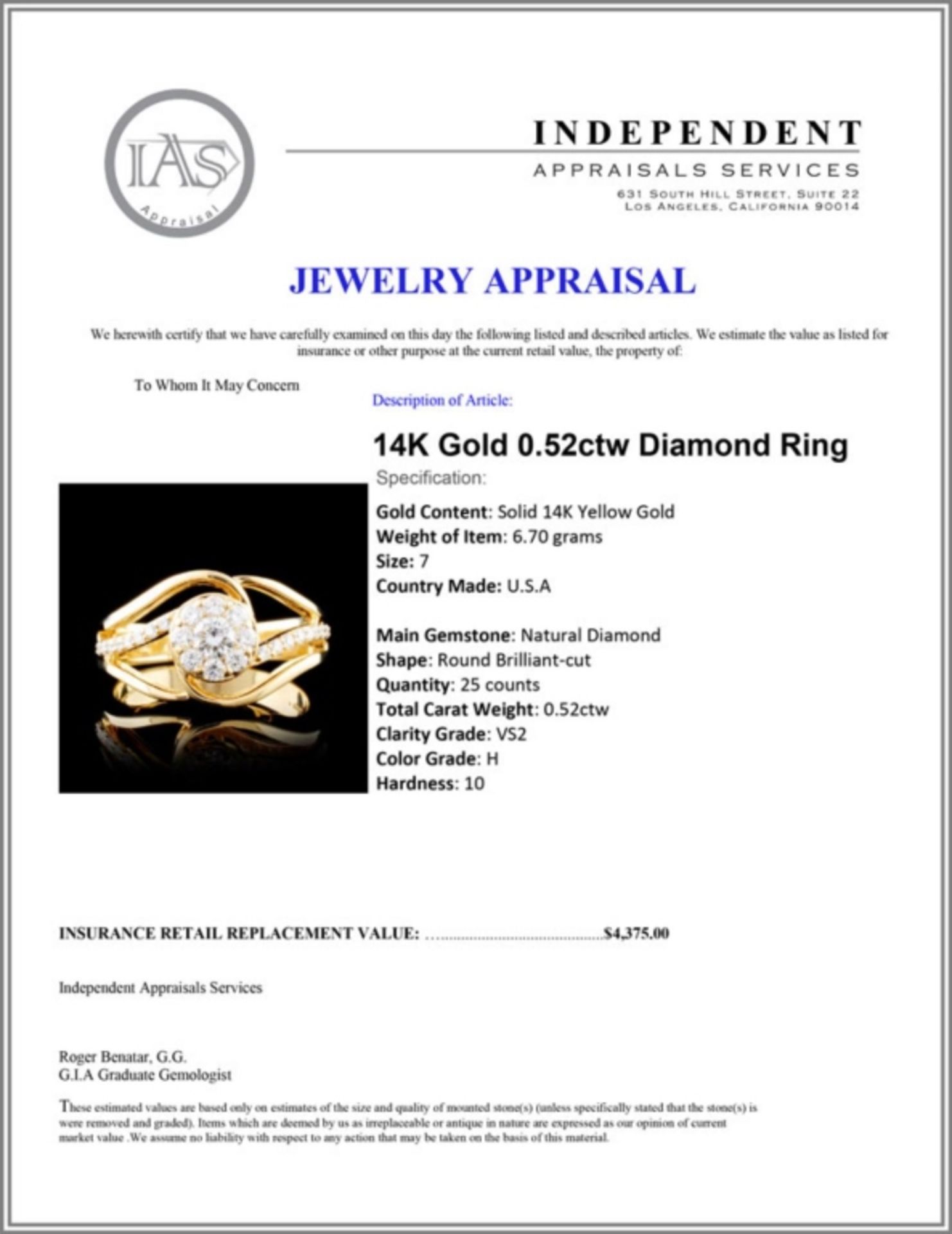 14K Gold 0.52ctw Diamond Ring - Image 5 of 5