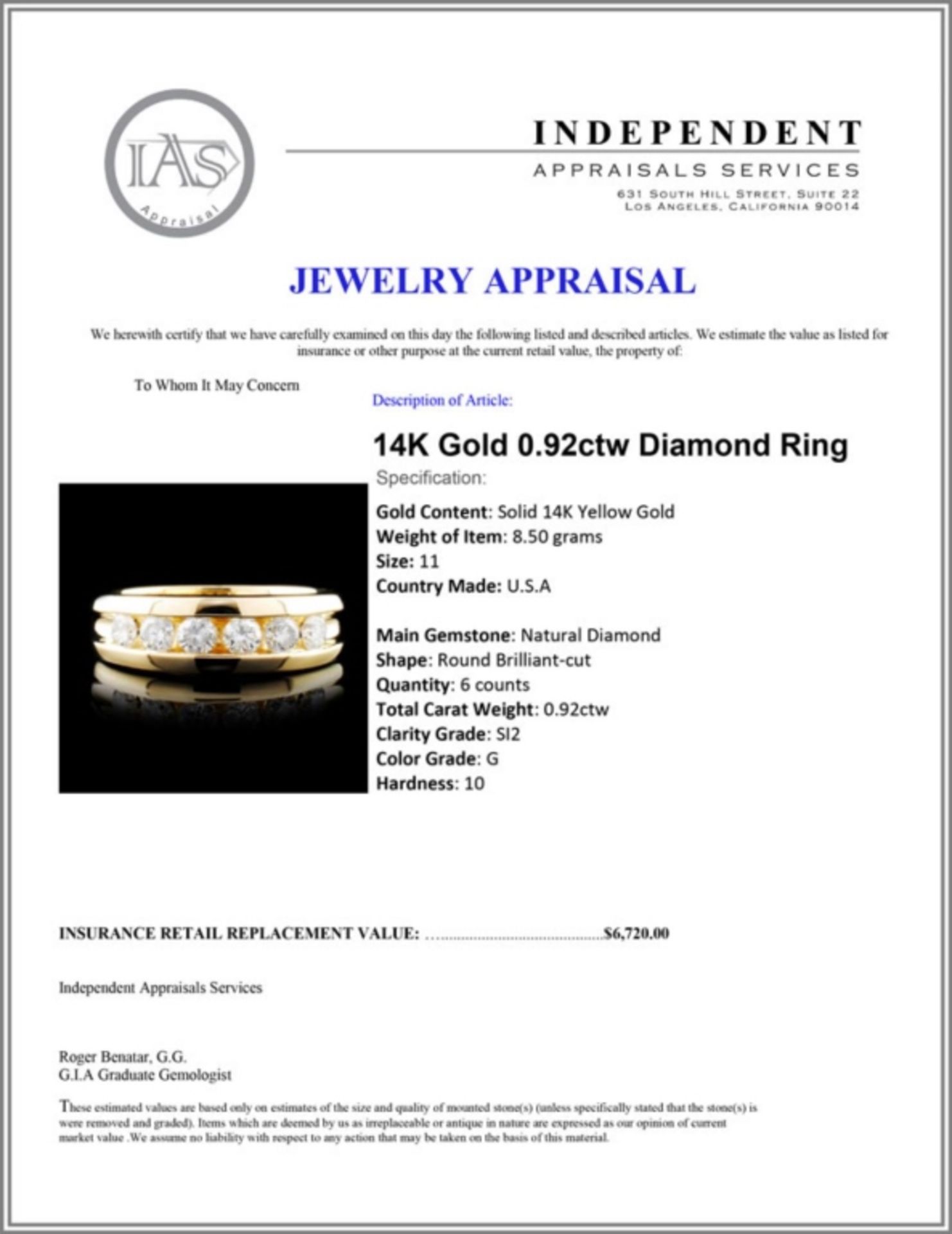 14K Gold 0.92ctw Diamond Ring - Image 4 of 4