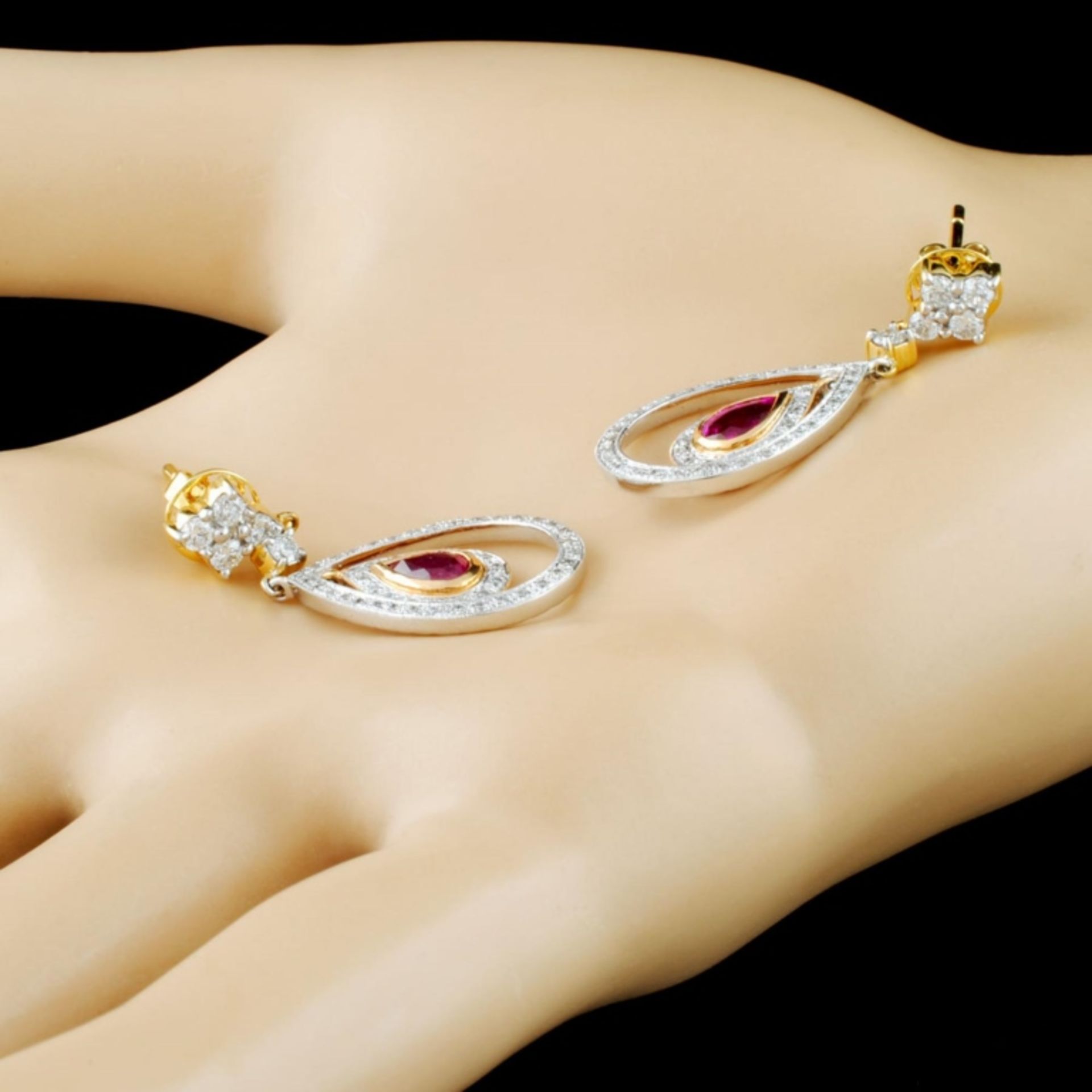 18K Gold 0.98ct Ruby & 0.94ctw Diamond Earrings - Image 2 of 3