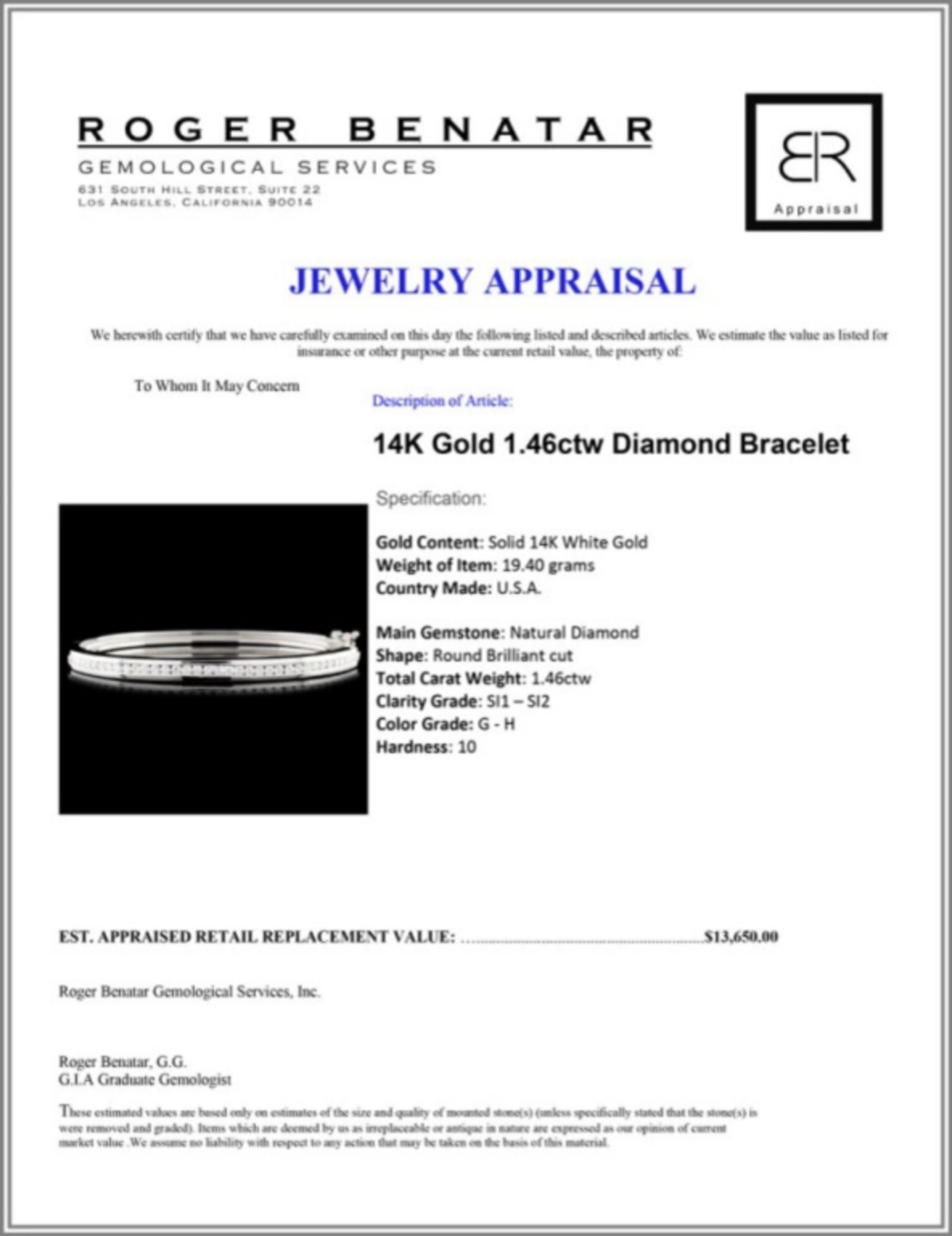 14K Gold 1.46ctw Diamond Bracelet - Image 3 of 3