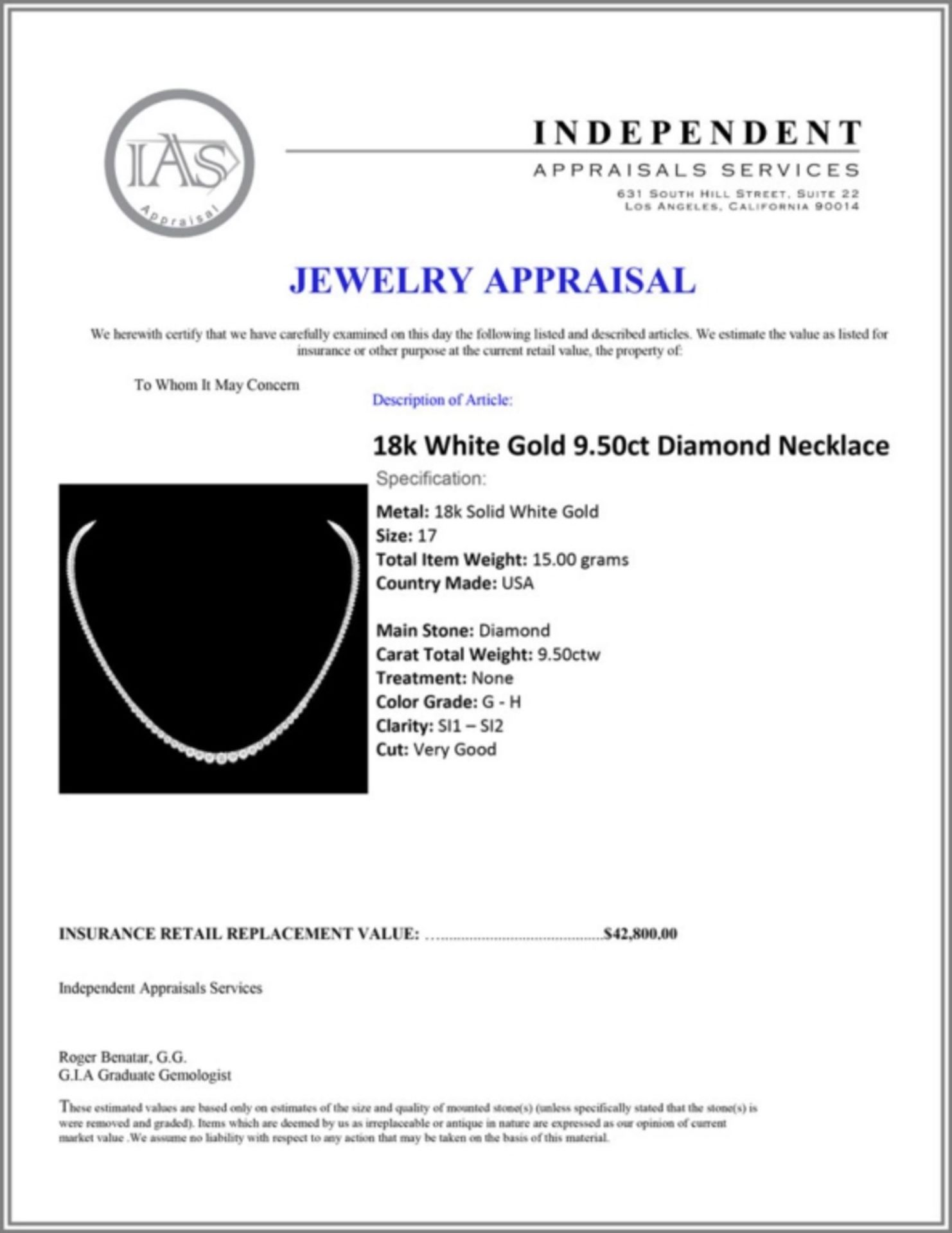 18k White Gold 9.50ct Diamond Necklace - Image 5 of 5