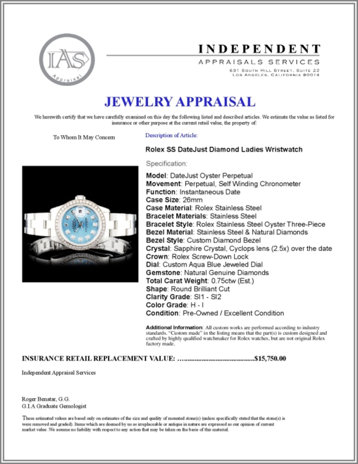 Rolex SS DateJust Diamond Ladies Wristwatch - Image 5 of 5