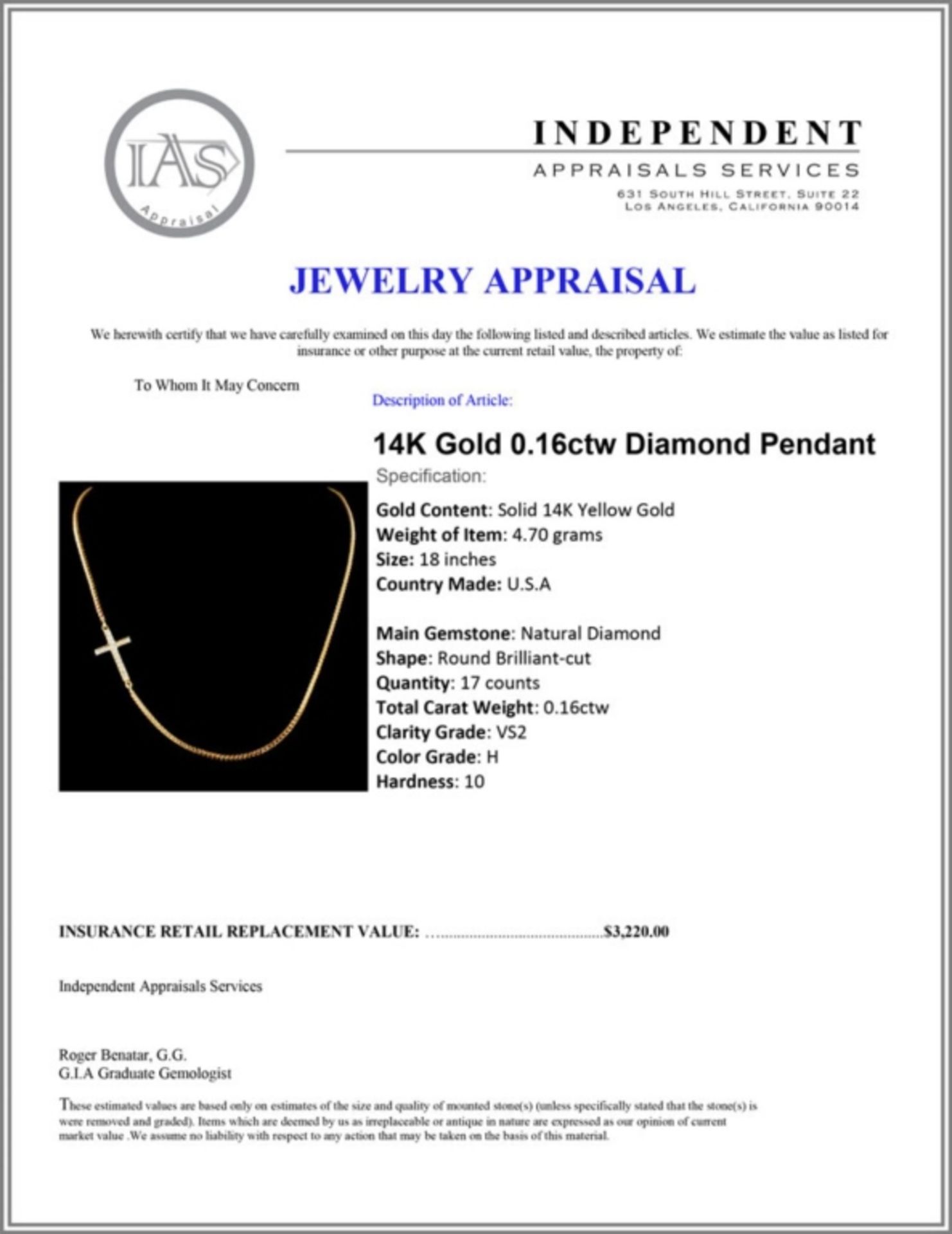 14K Gold 0.16ctw Diamond Pendant - Image 4 of 4
