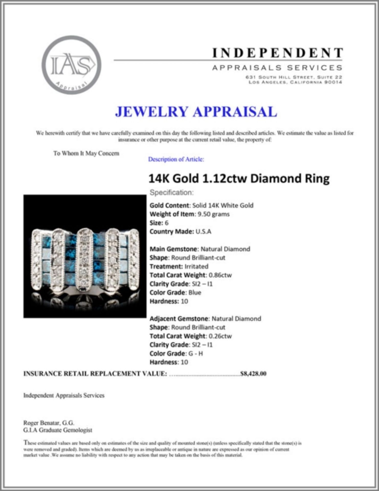 14K Gold 1.12ctw Diamond Ring - Image 5 of 5