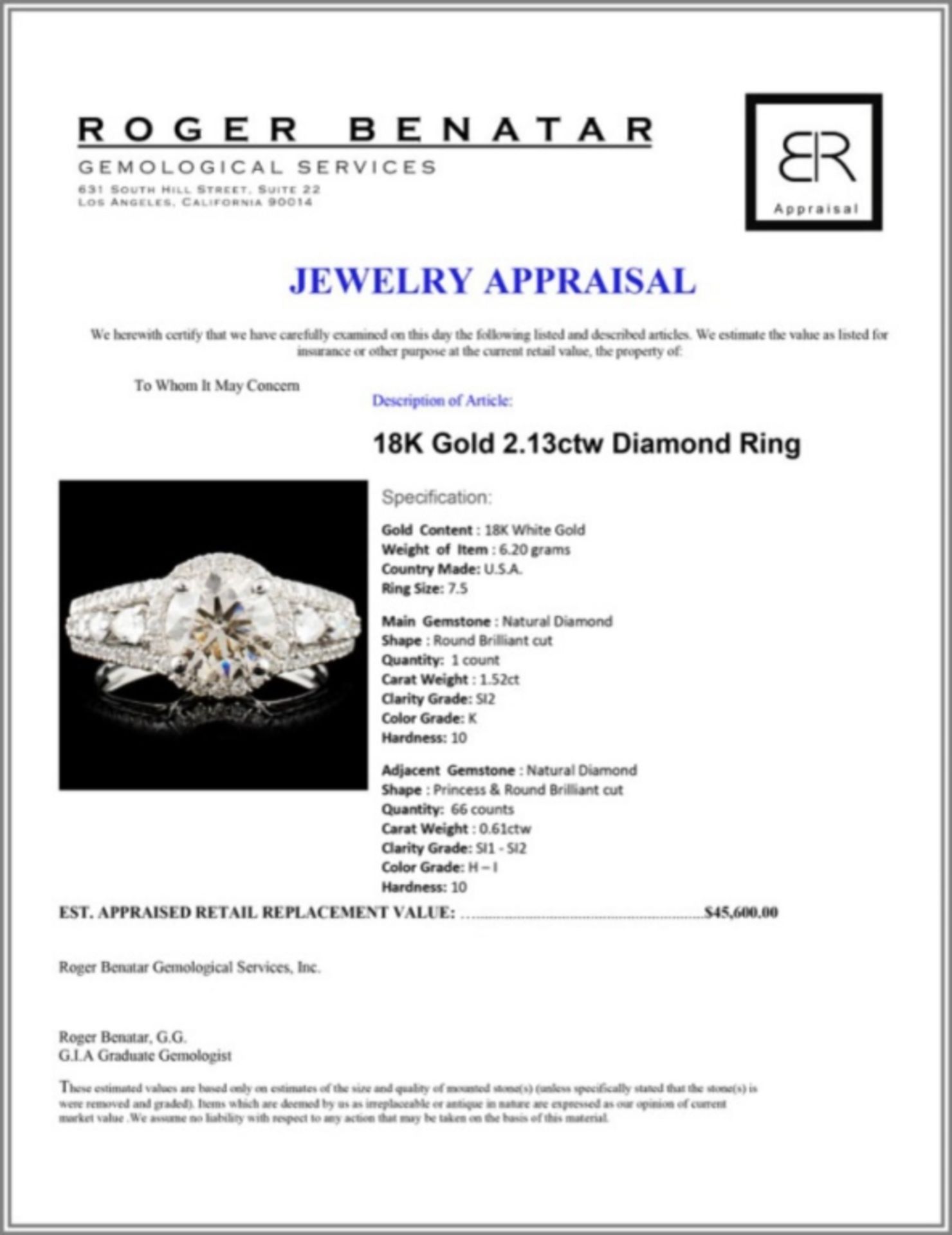 18K Gold 2.13ctw Diamond Ring - Image 4 of 4
