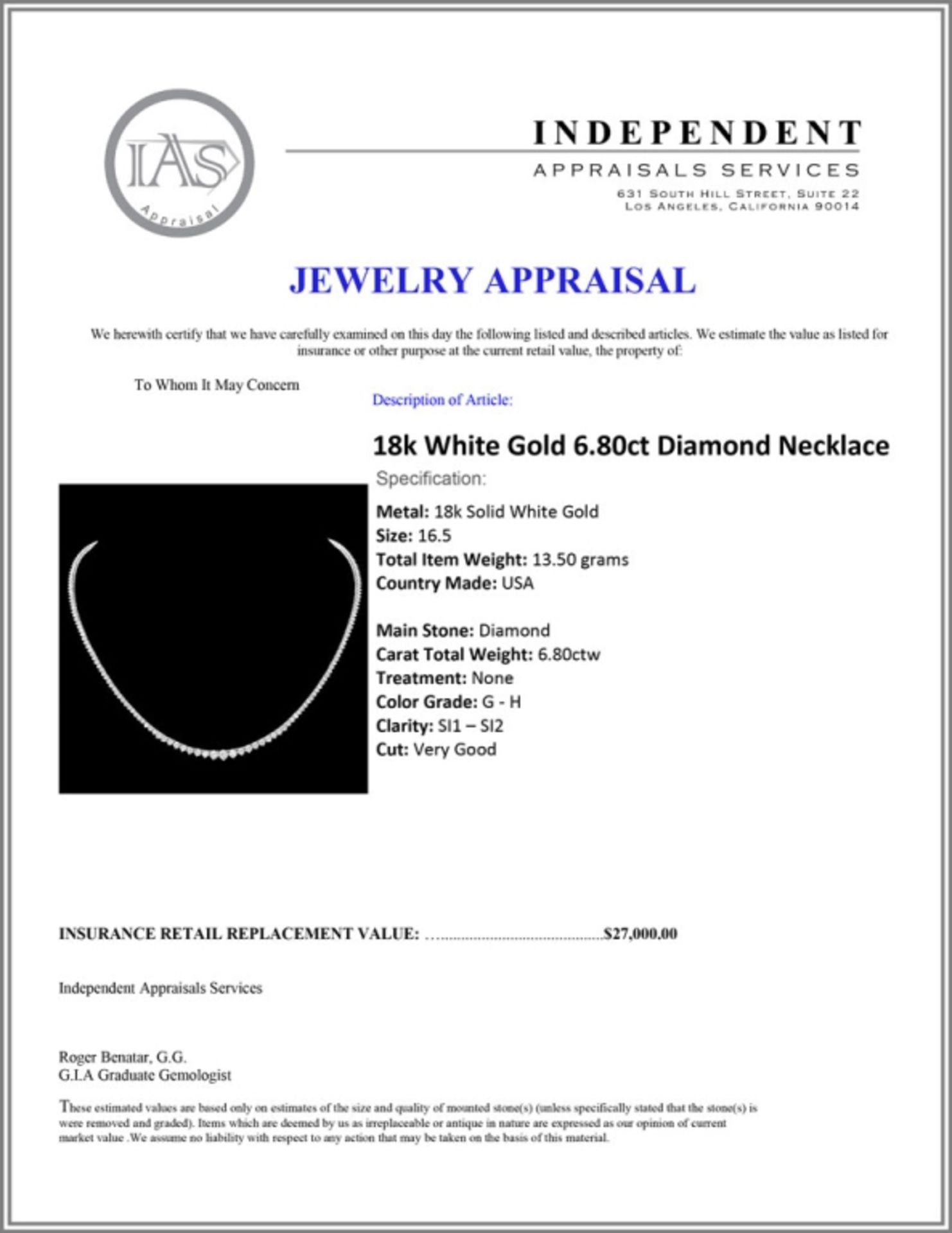 18k White Gold 6.80ct Diamond Necklace - Image 3 of 3