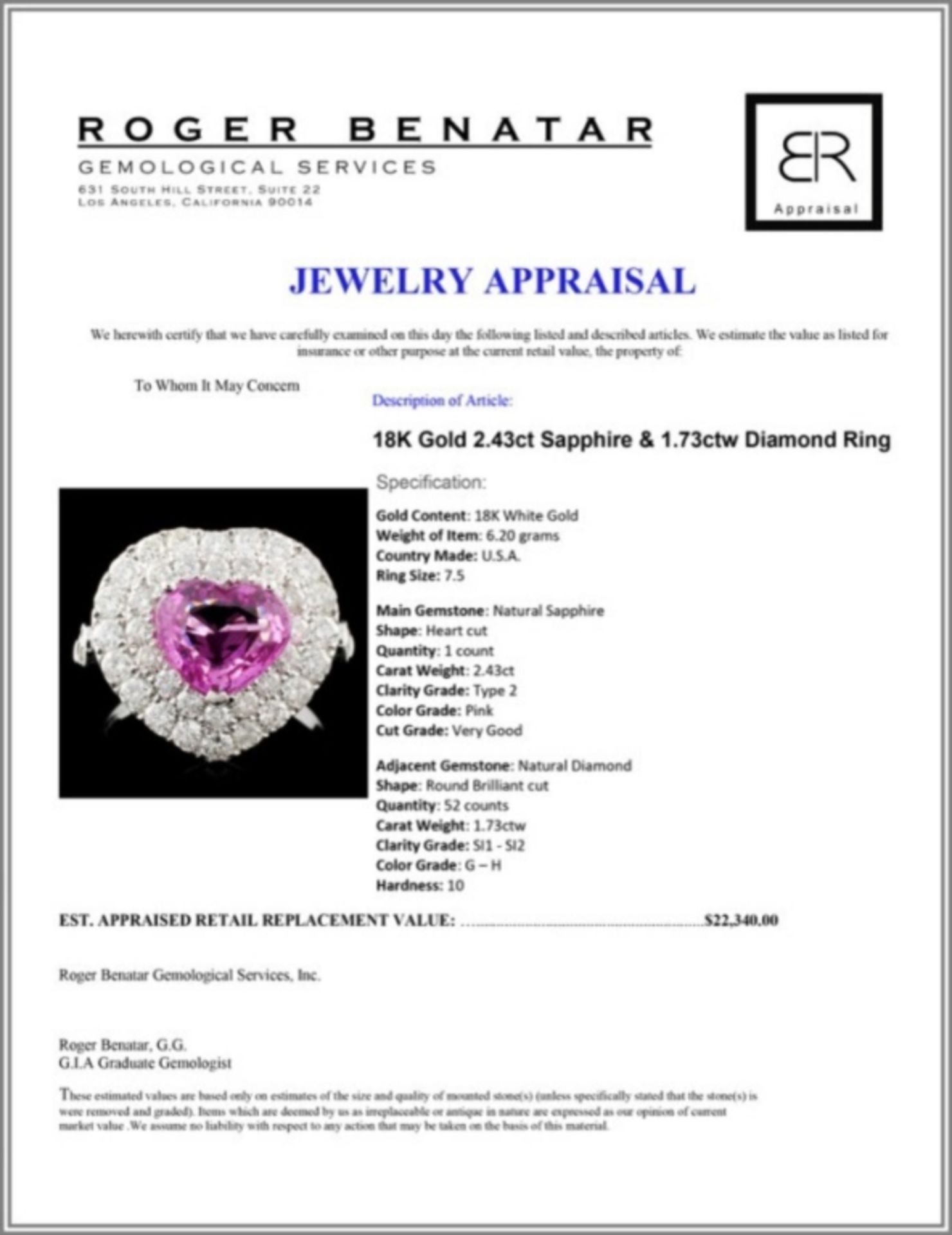 18K Gold 2.43ct Sapphire & 1.73ctw Diamond Ring - Image 4 of 4