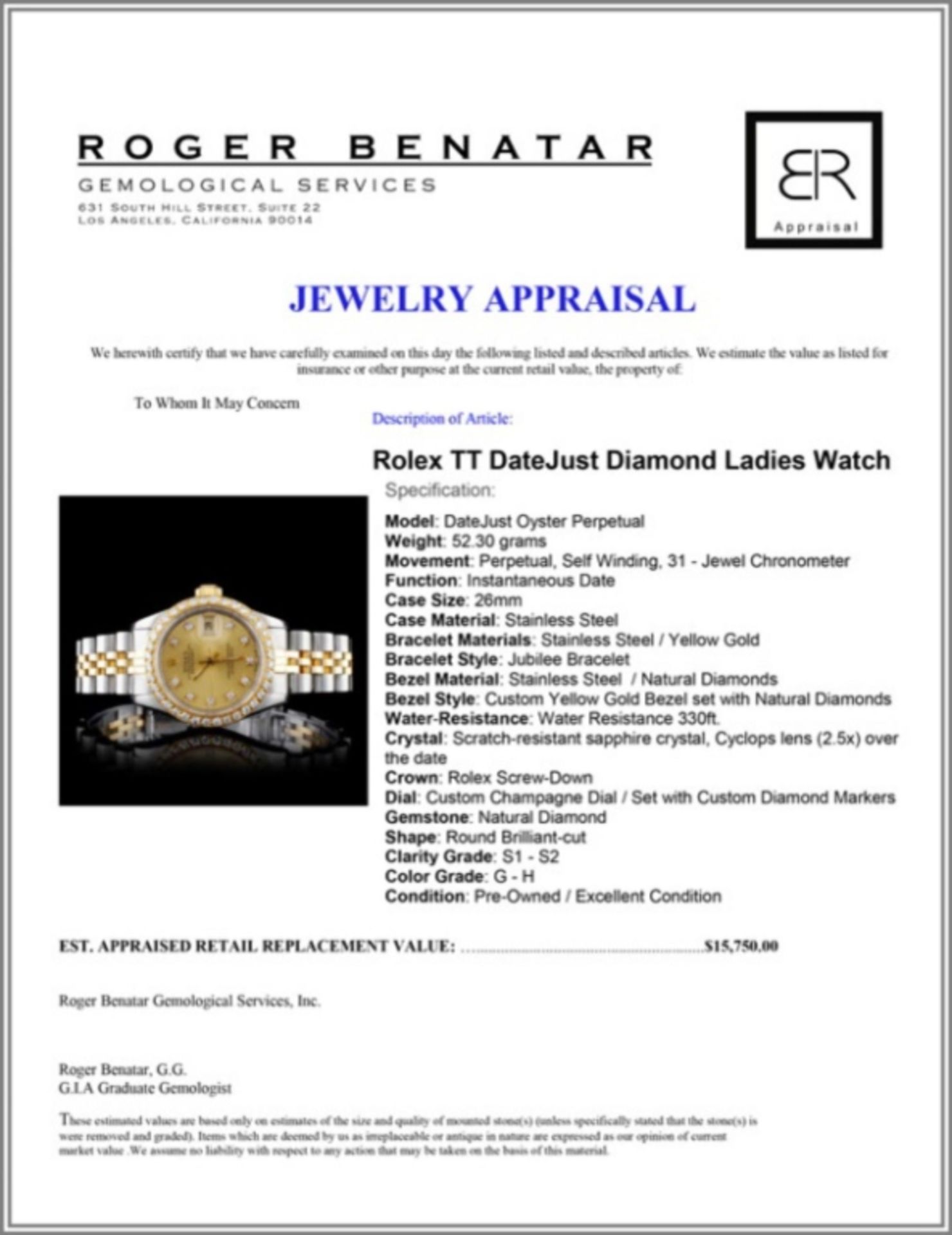 Rolex TT DateJust Diamond Ladies Watch - Image 4 of 4