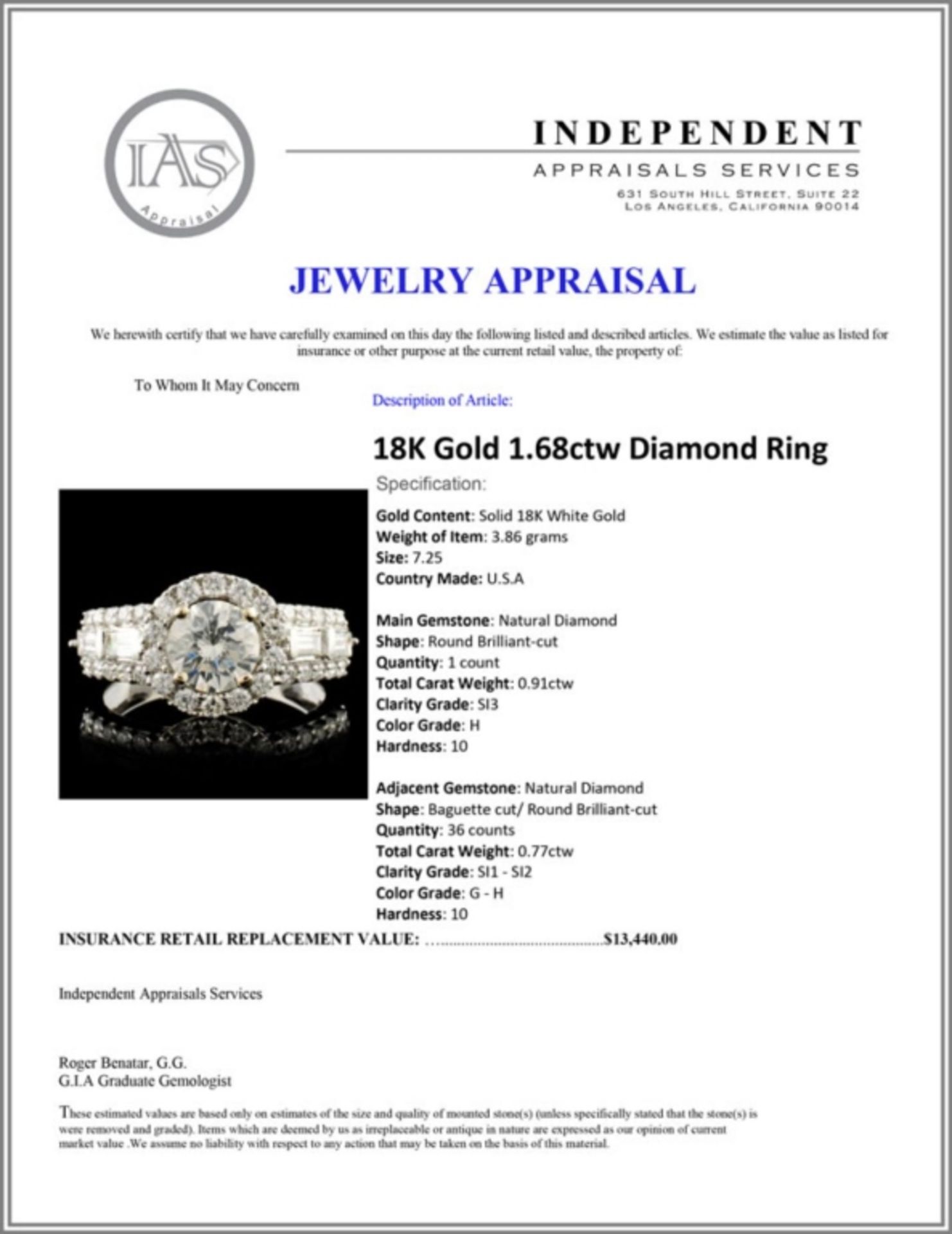 18K Gold 1.68ctw Diamond Ring - Image 5 of 5