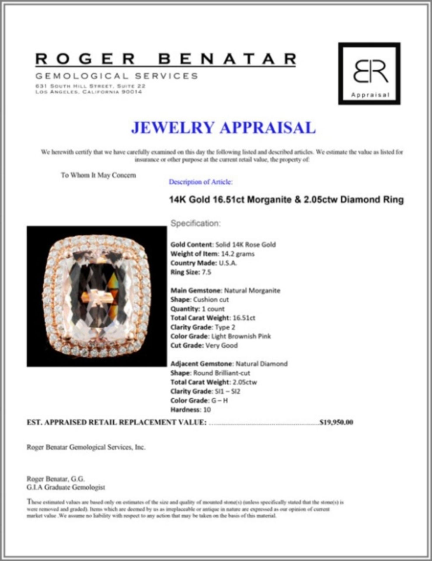 14K Gold 16.51ct Morganite & 2.05ctw Diamond Ring - Image 4 of 4