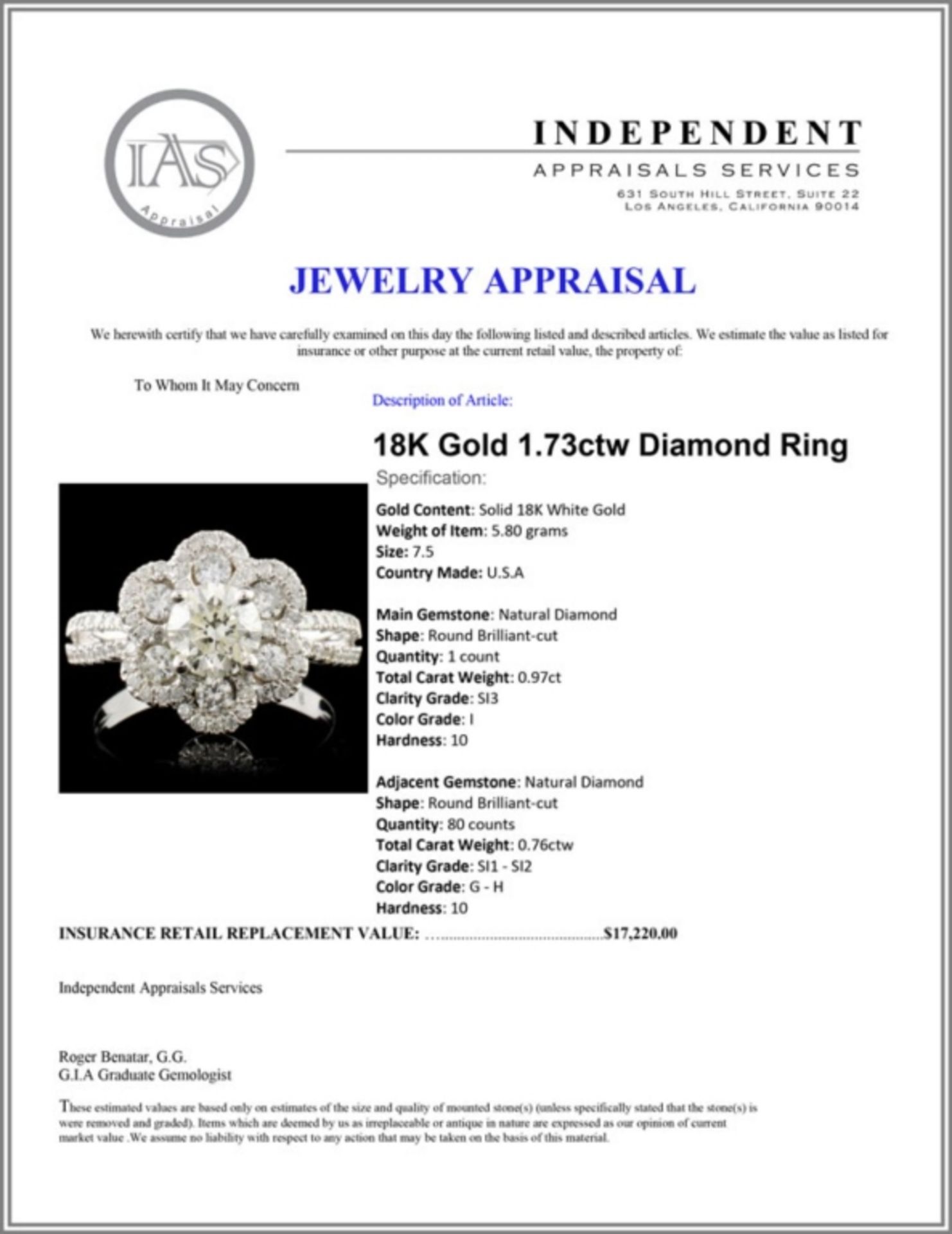 18K Gold 1.73ctw Diamond Ring - Image 5 of 5