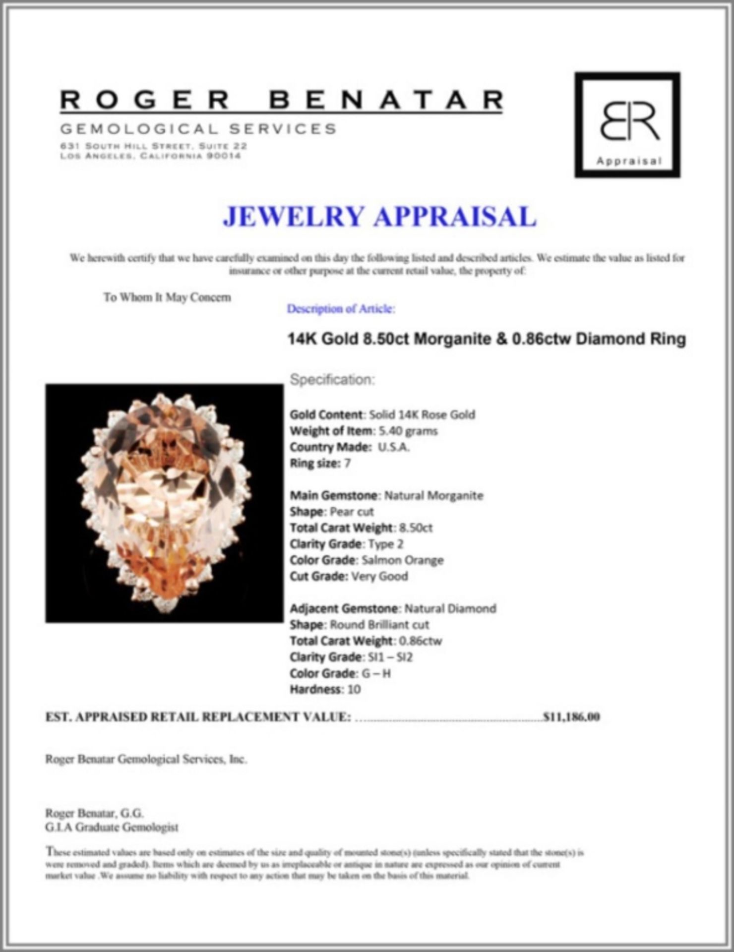 14K Gold 8.50ct Morganite & 0.86ctw Diamond Ring - Image 4 of 4
