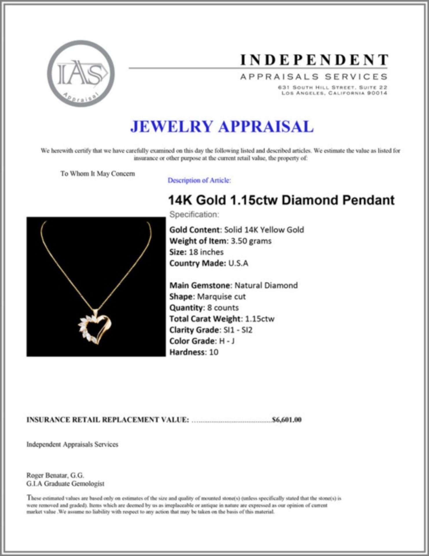 14K Gold 1.15ctw Diamond Pendant - Image 4 of 4