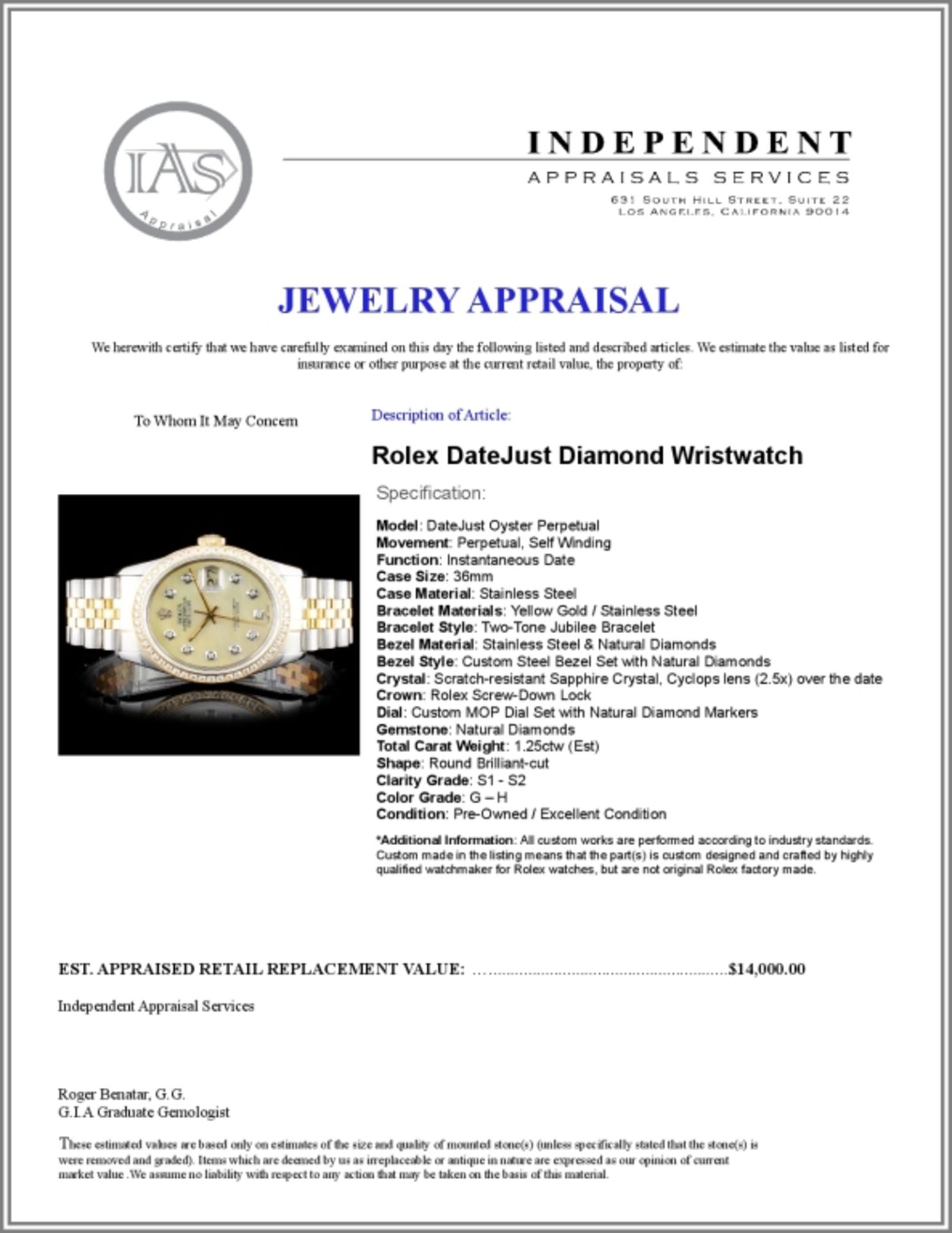 Rolex YG/SS DateJust Diamond 36MM Watch - Image 5 of 5