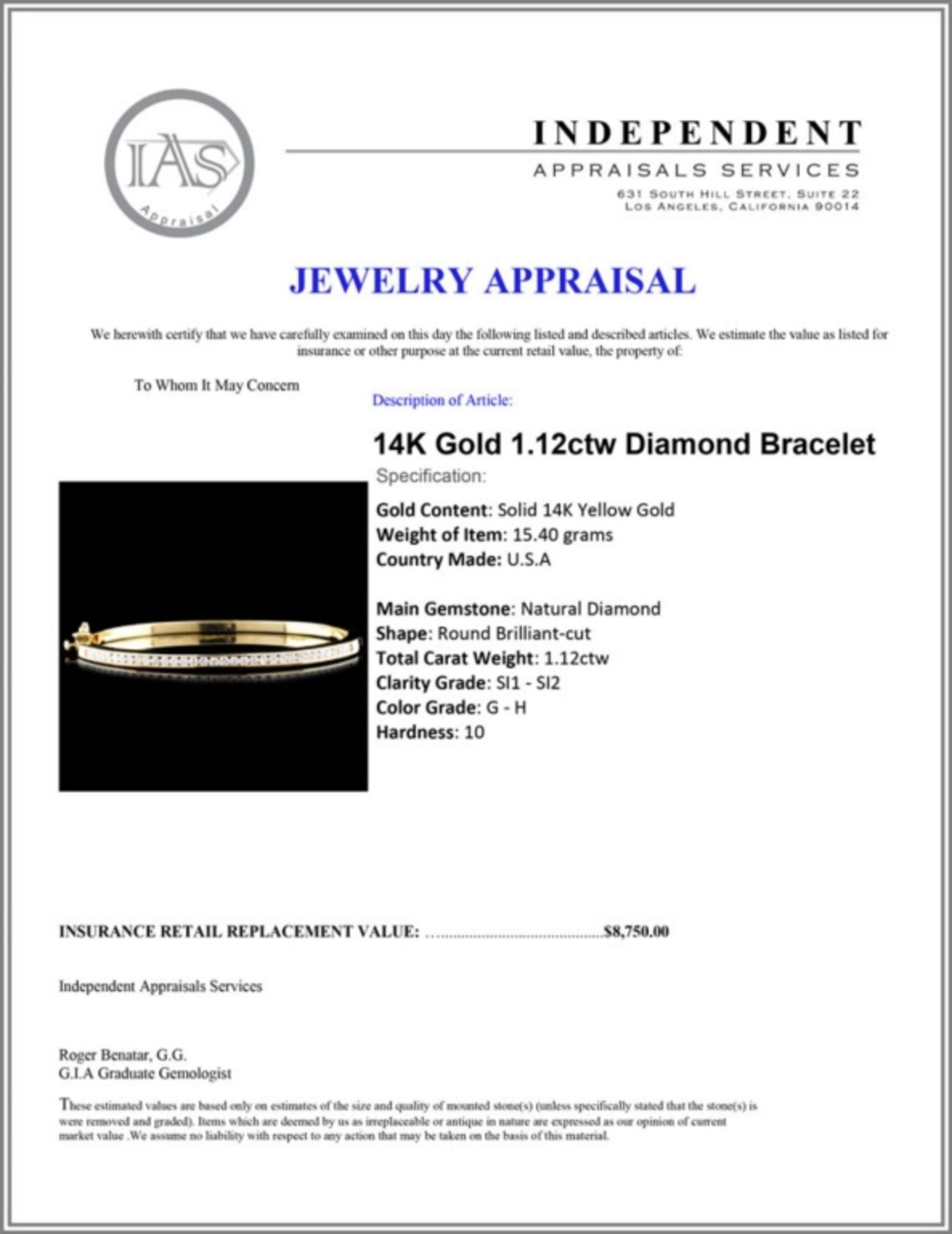 14K Gold 1.12ctw Diamond Bracelet - Image 4 of 4