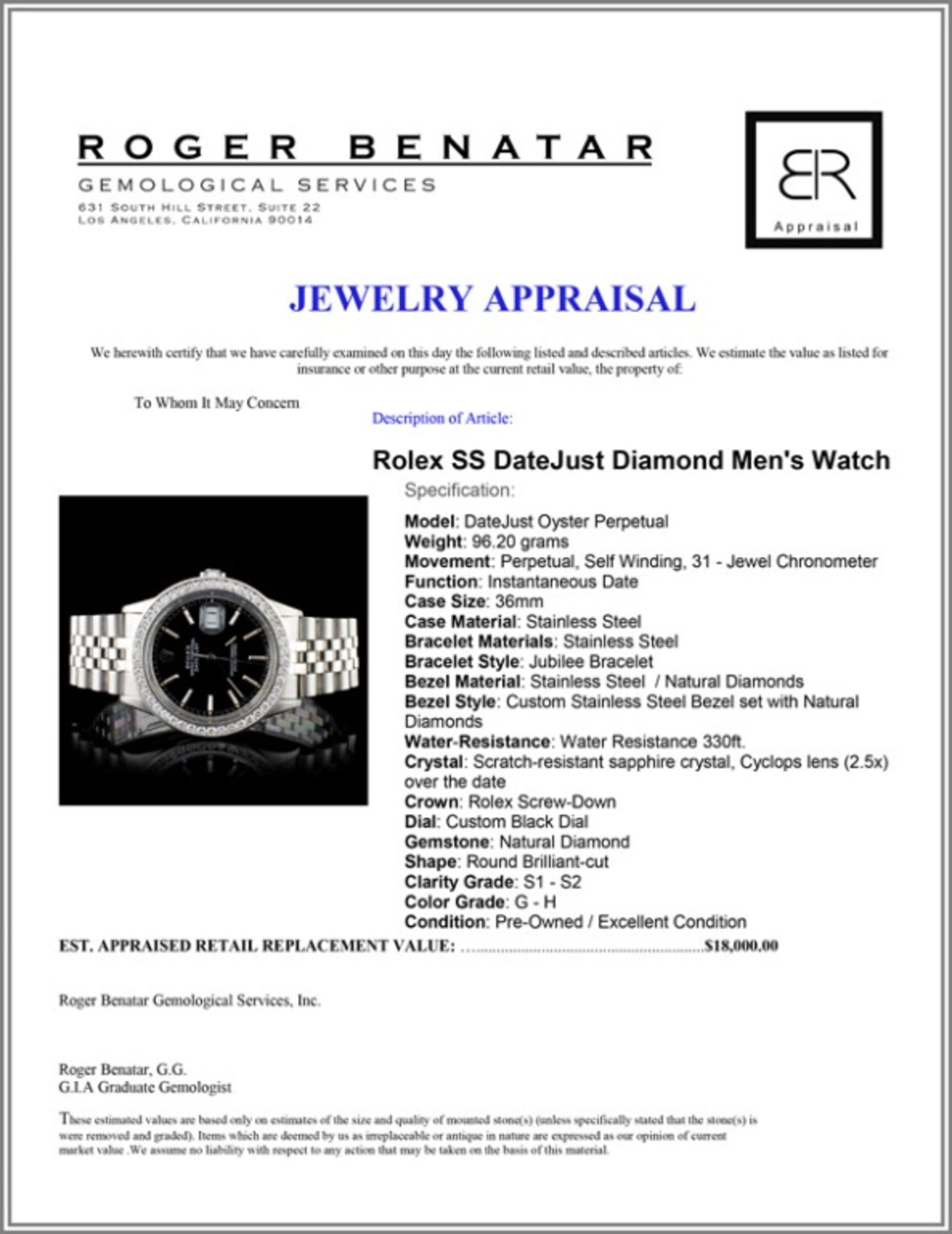 Rolex SS DateJust Diamond Men's Watch - Image 4 of 4