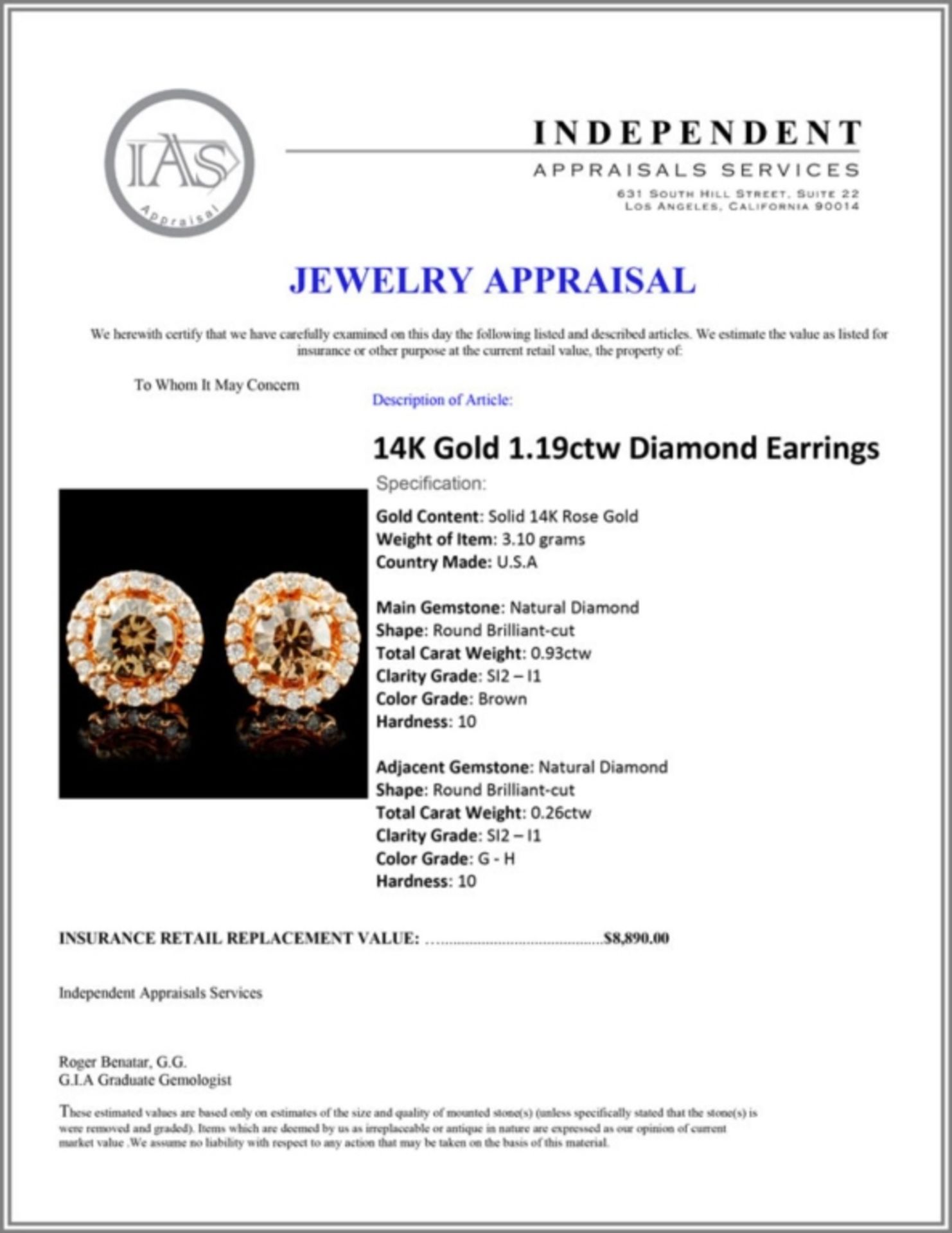 14K Gold 1.19ctw Diamond Earrings - Image 3 of 3