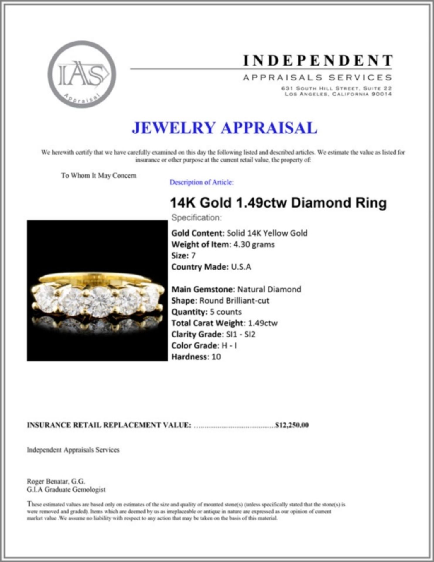 14K Gold 1.49ctw Diamond Ring - Image 5 of 5