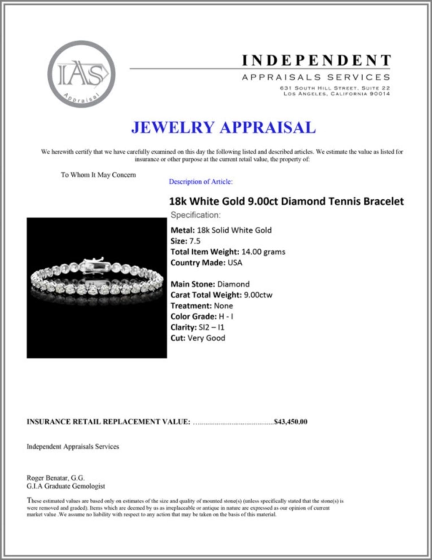 18k White Gold 9.00ct Diamond Tennis Bracelet - Image 3 of 3