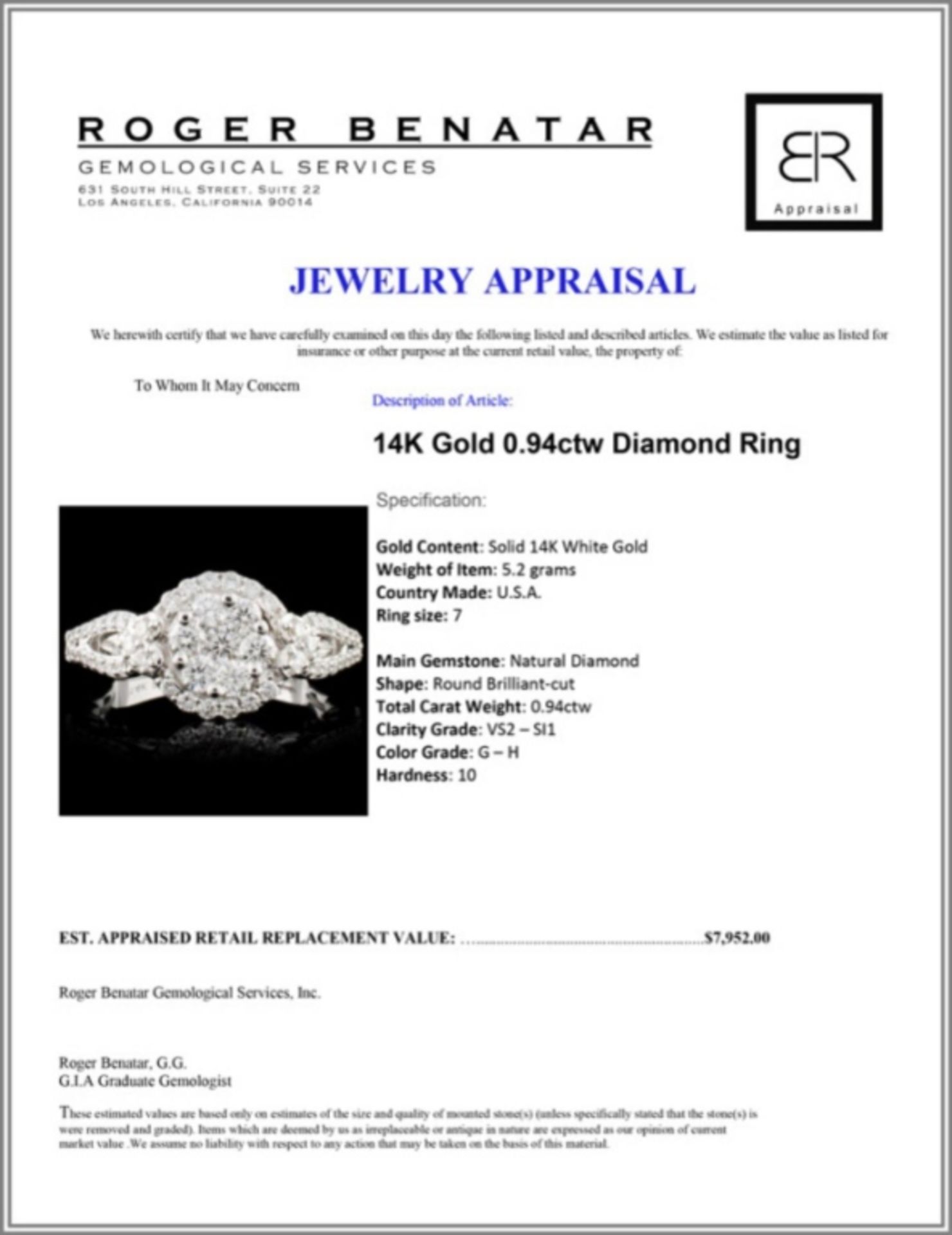 14K Gold 0.94ctw Diamond Ring - Image 4 of 4