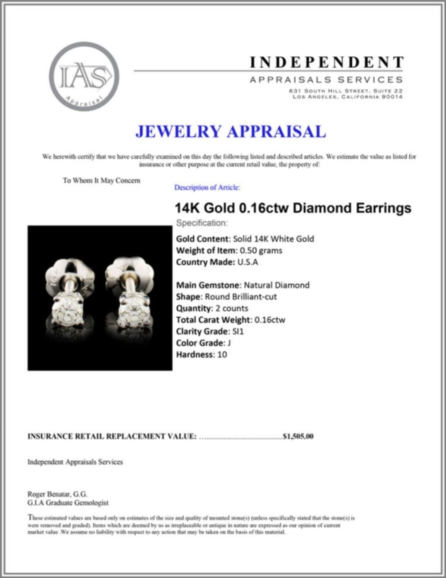 14K Gold 0.16ctw Diamond Earrings - Image 3 of 3