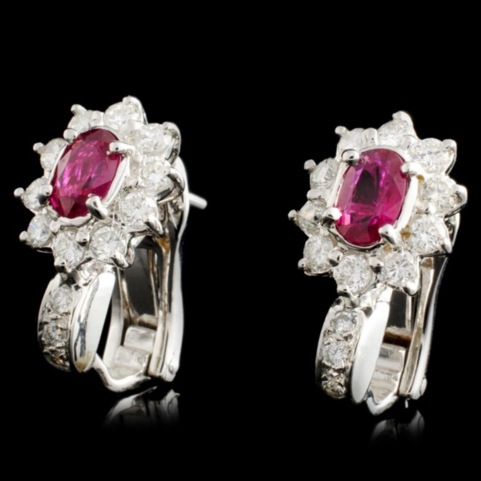 18K Gold 1.00ctw Ruby & 0.98ctw Diamond Earrings - Image 2 of 2