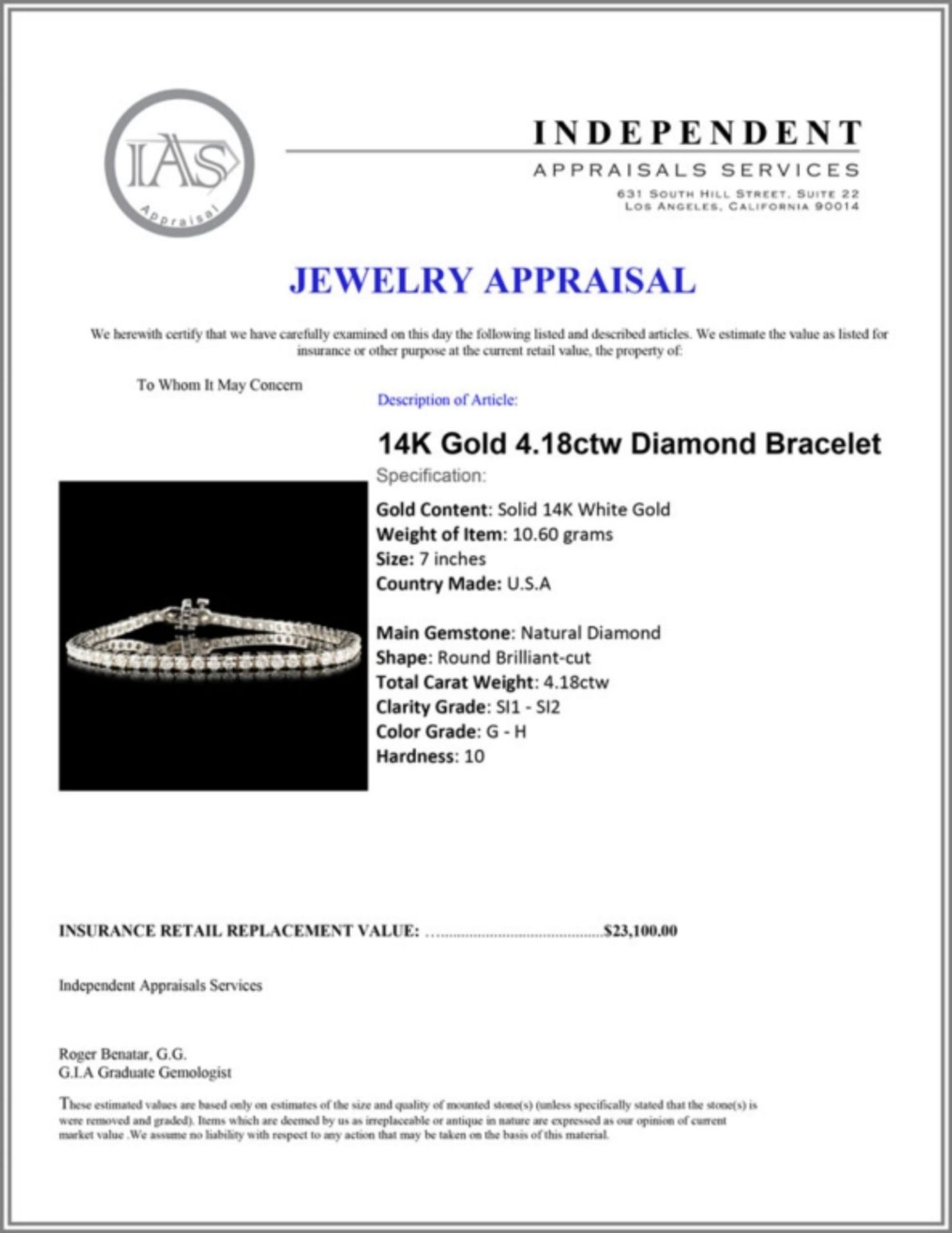 14K Gold 4.18ctw Diamond Bracelet - Image 4 of 4