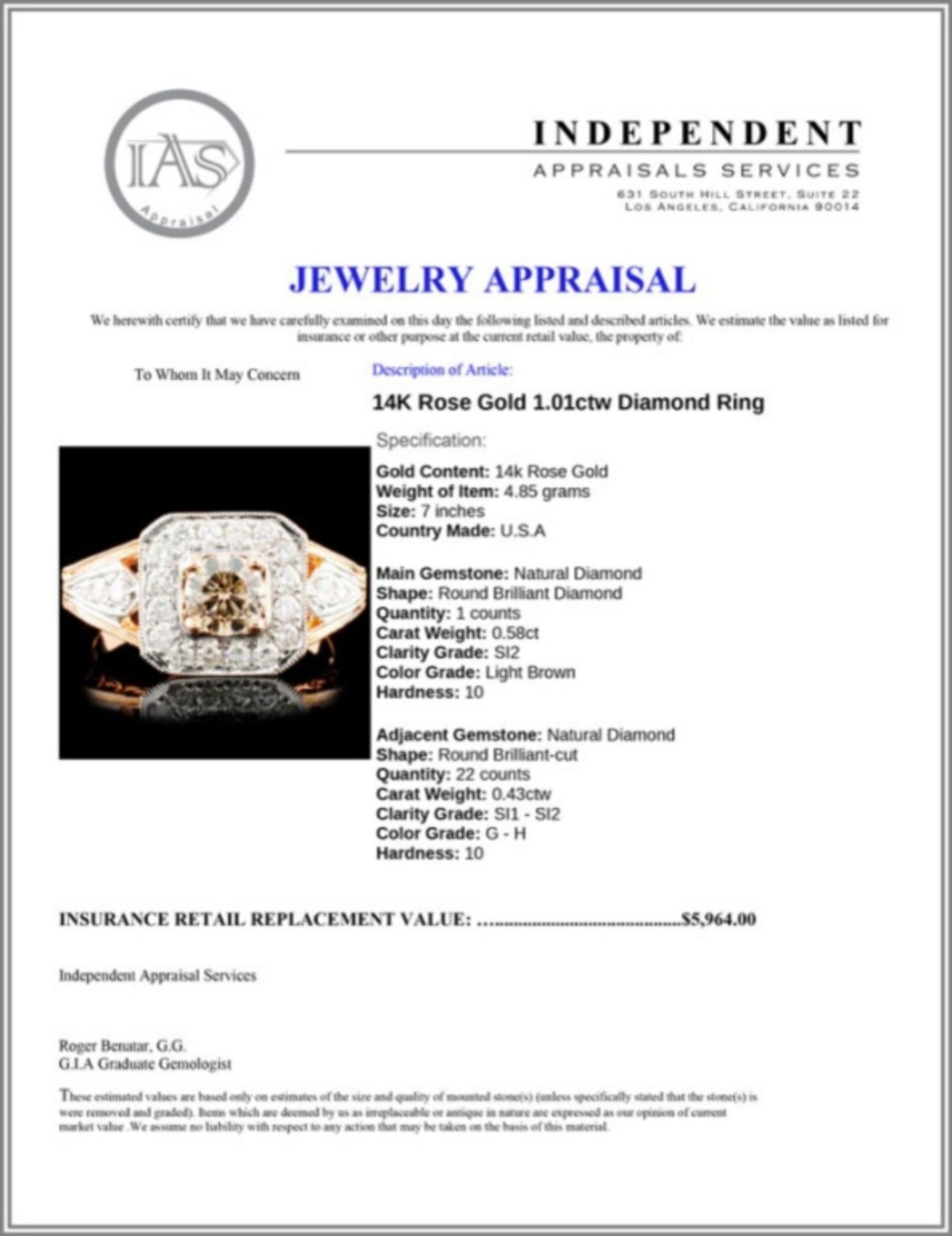 14K Gold 1.01ctw Diamond Ring - Image 5 of 5