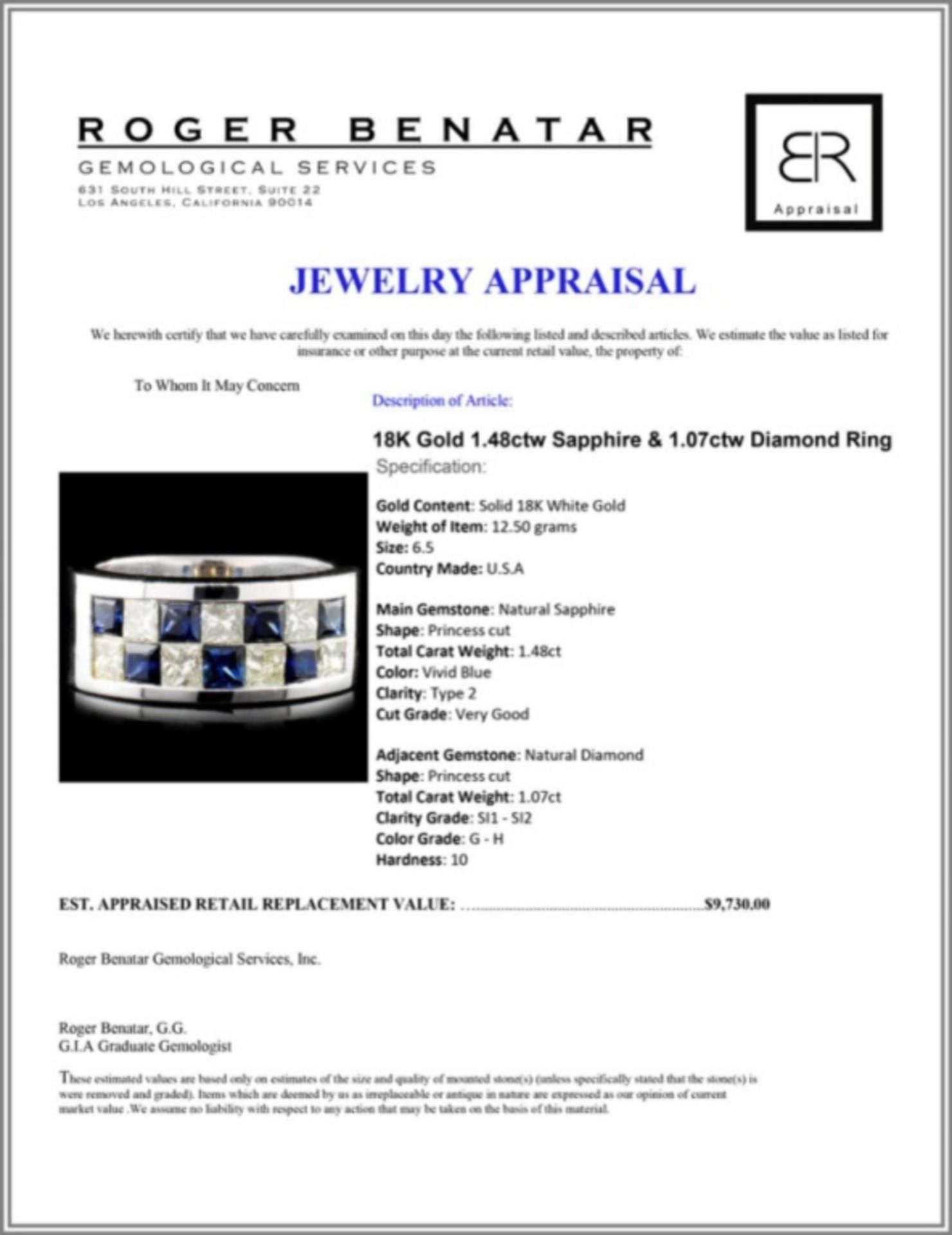 18K Gold 1.48ctw Sapphire & 1.07ctw Diamond Ring - Image 3 of 3