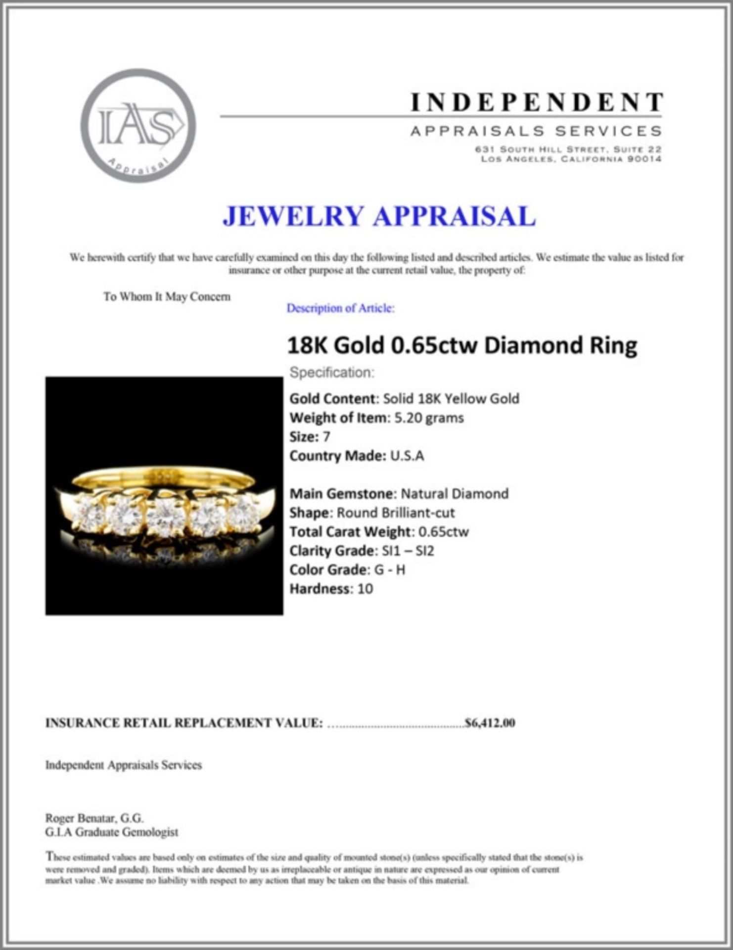 18K Gold 0.65ctw Diamond Ring - Image 5 of 5