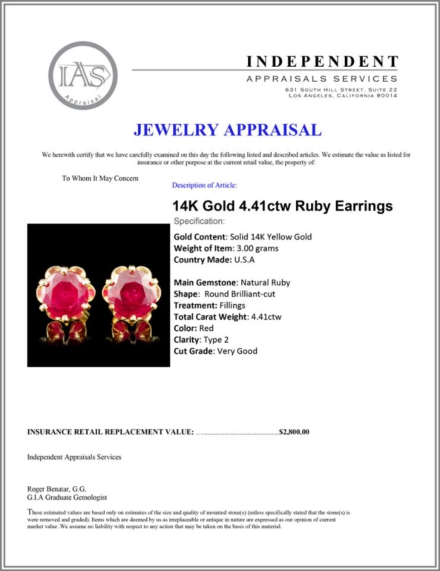 14K Gold 4.41ctw Ruby Earrings - Image 3 of 3