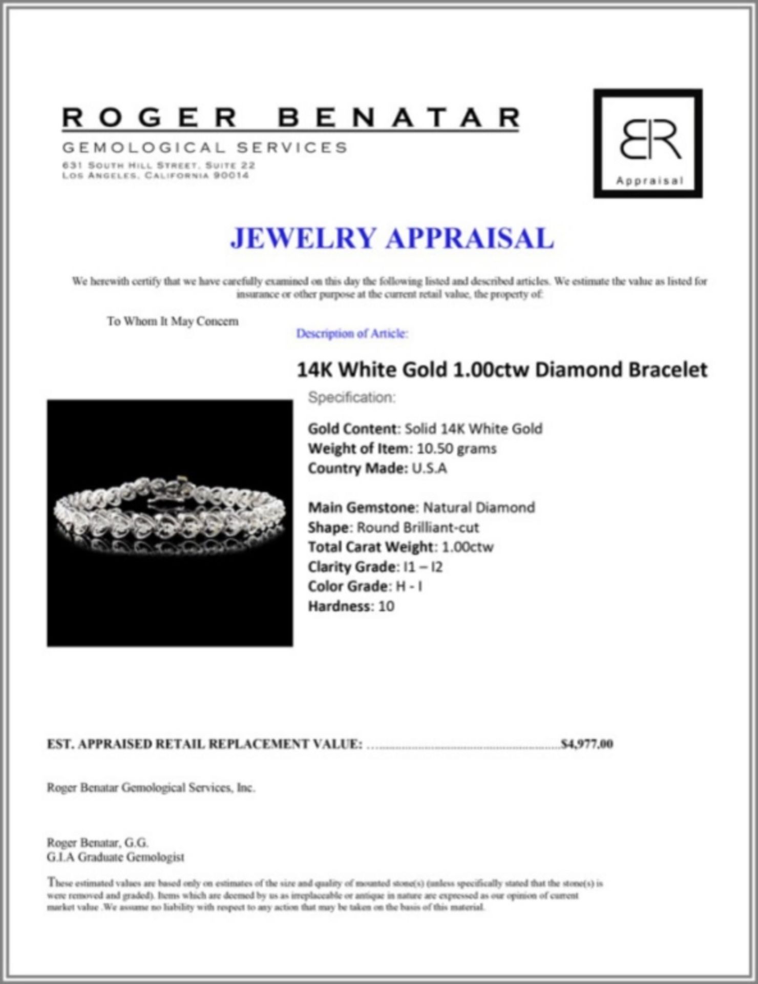 14K White Gold 1.00ctw Diamond Bracelet - Image 3 of 3